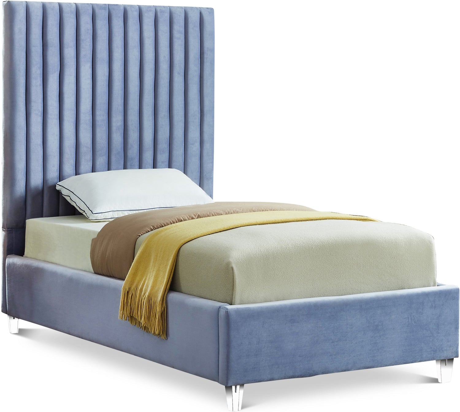 Candace Sky Blue Velvet Twin Bed