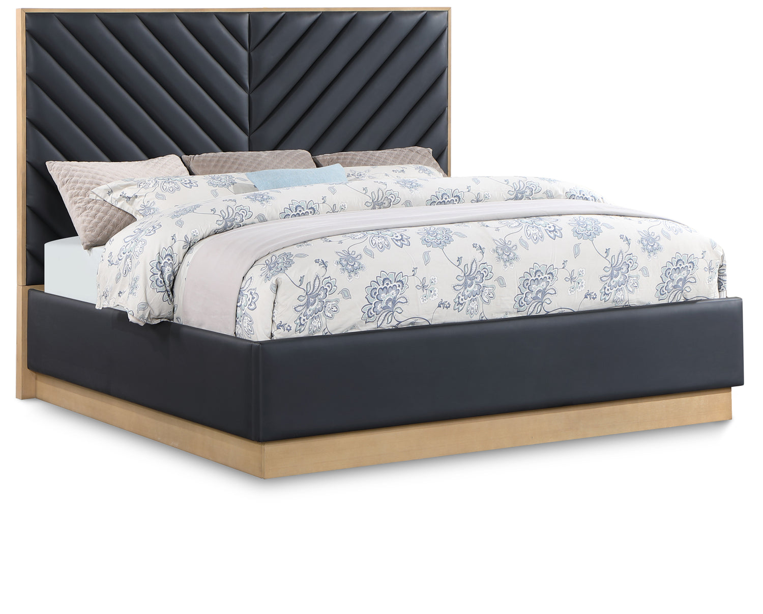 Casa Black Vegan Leather King Bed (3 Boxes)