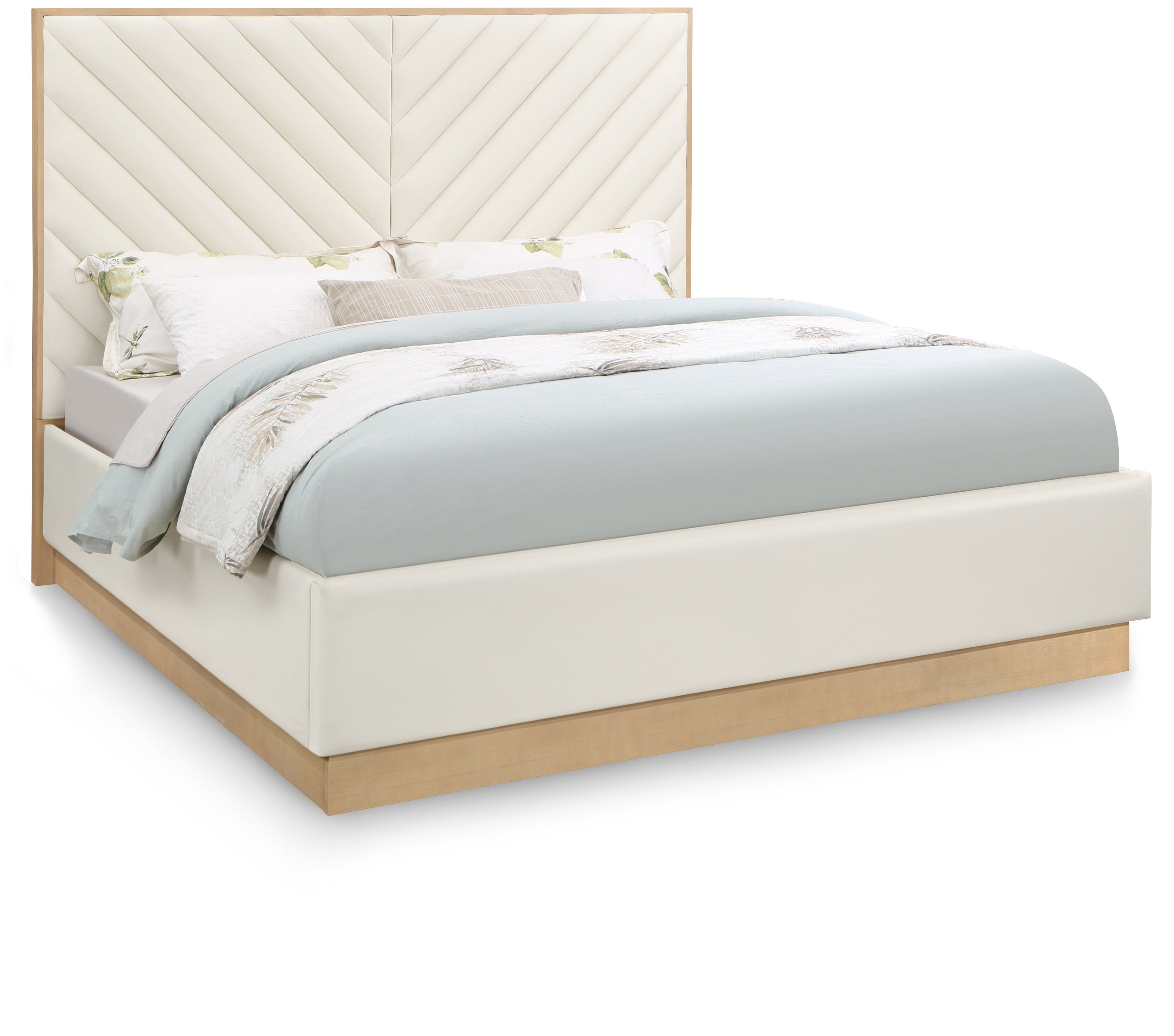 Casa Cream Vegan Leather Queen Bed (3 Boxes)