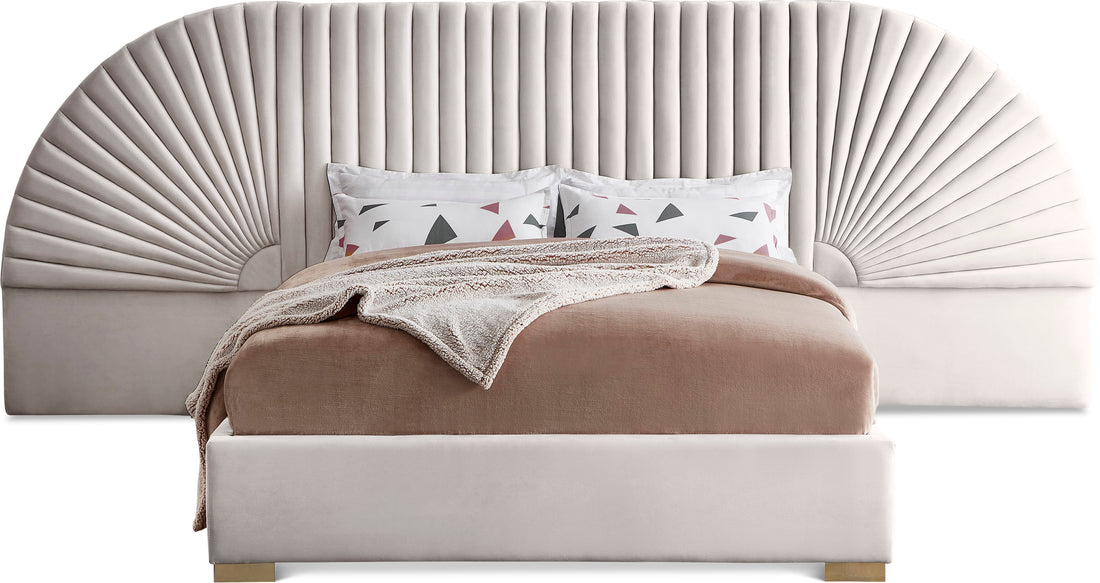 Cleo Cream Velvet Queen Bed (3 Boxes)