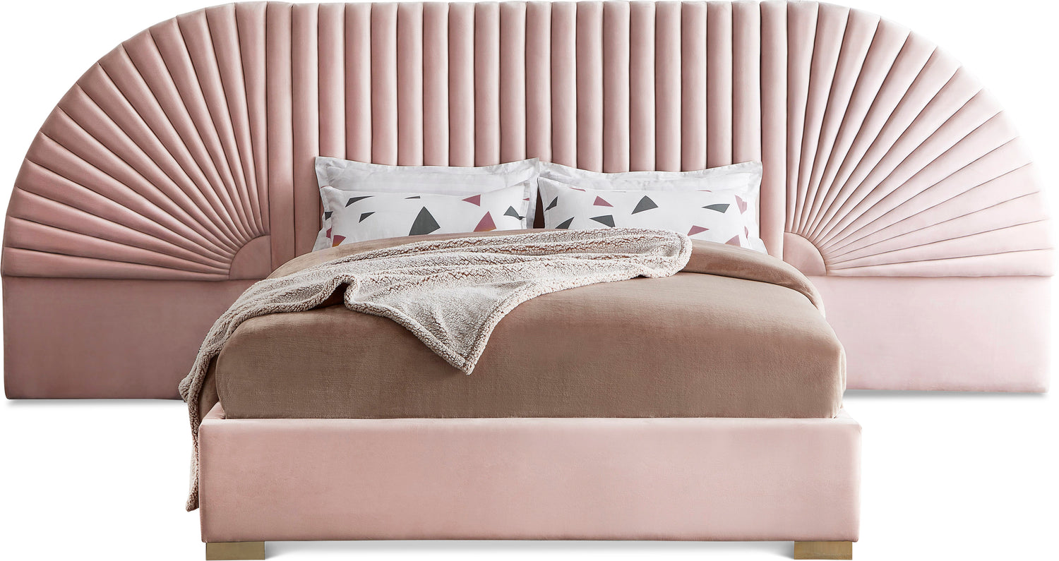 Cleo Pink Velvet Queen Bed (3 Boxes)