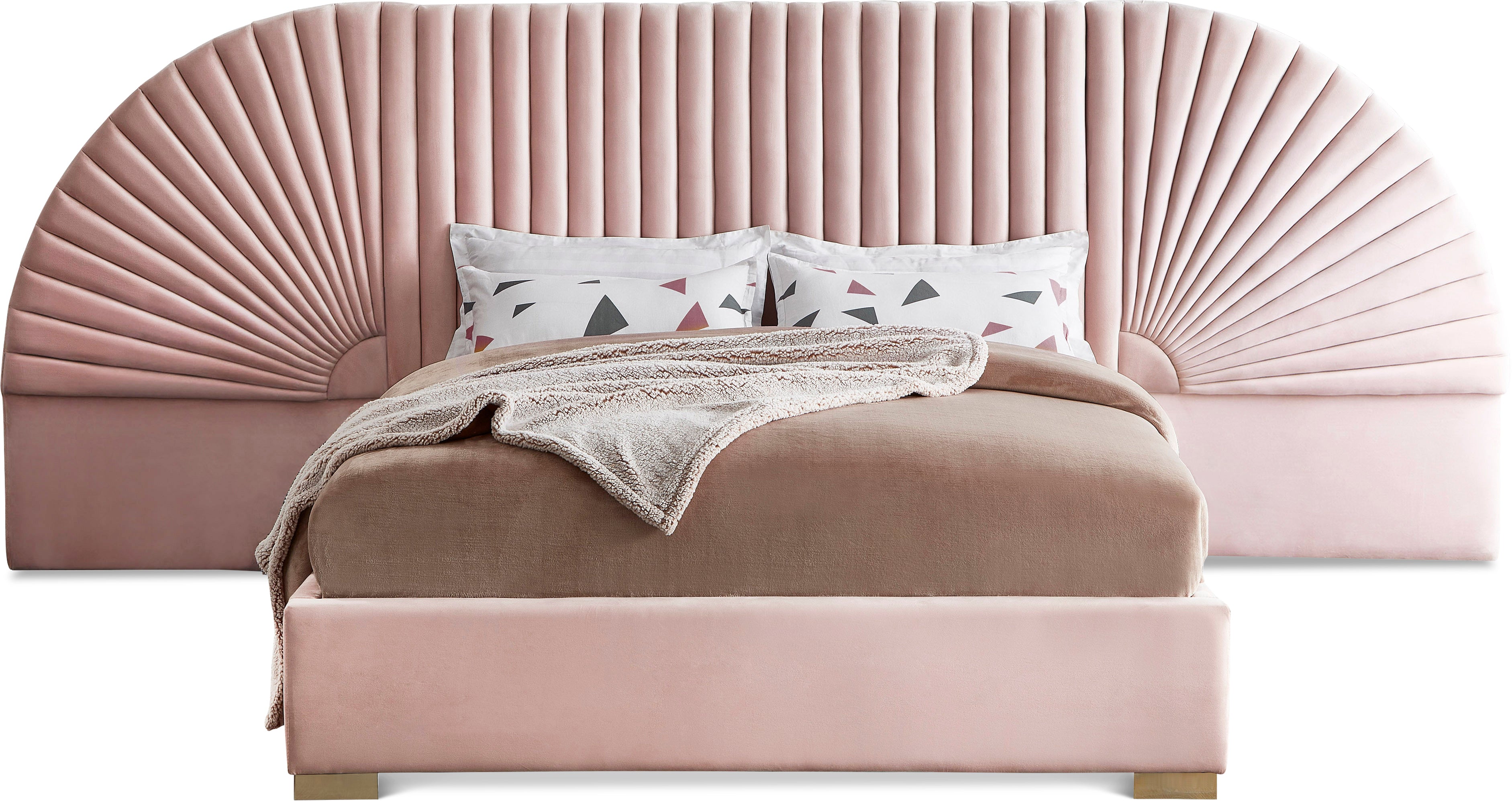 Cleo Pink Velvet Queen Bed (3 Boxes)