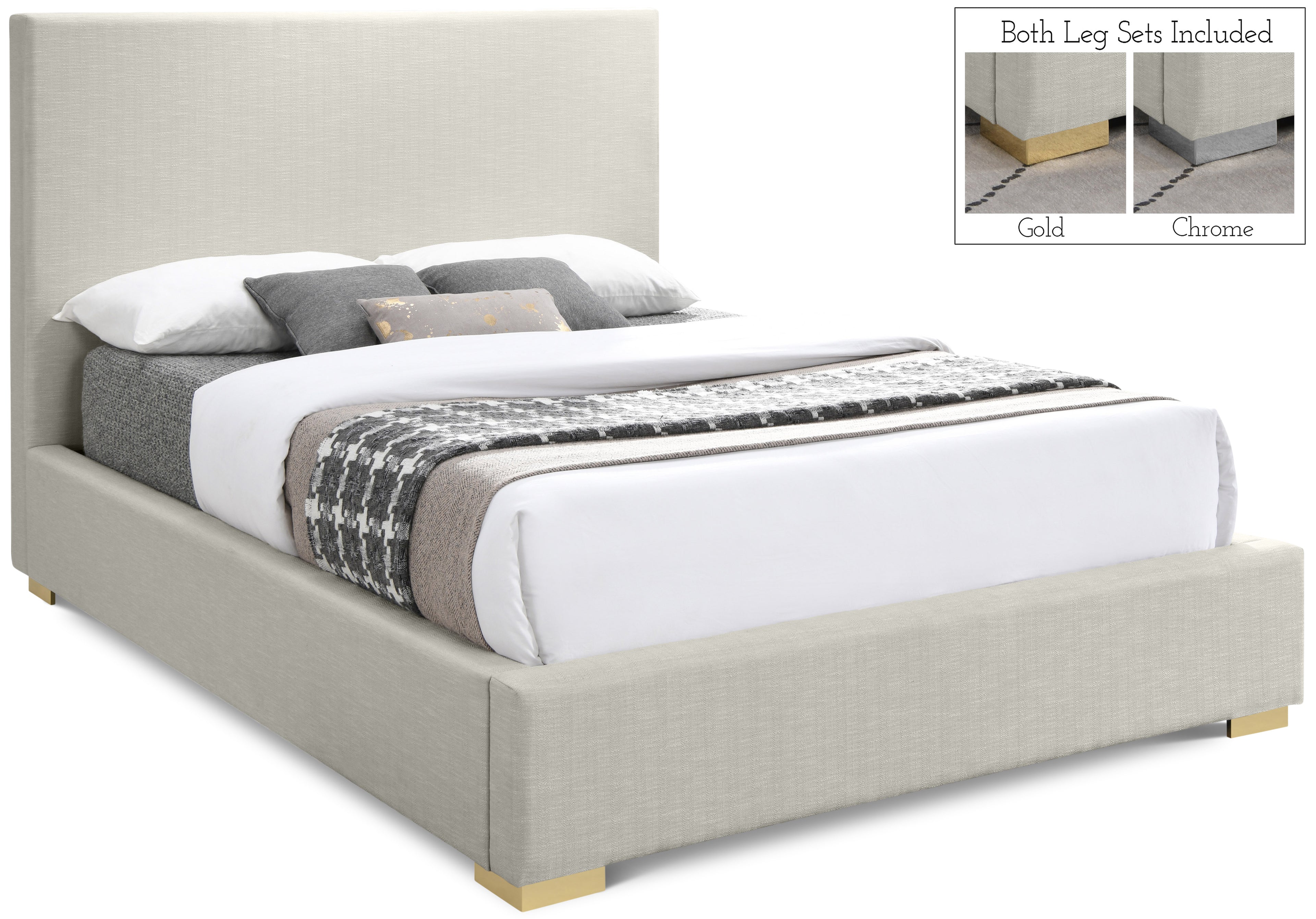 Crosby Beige Linen Textured Fabric Full Bed