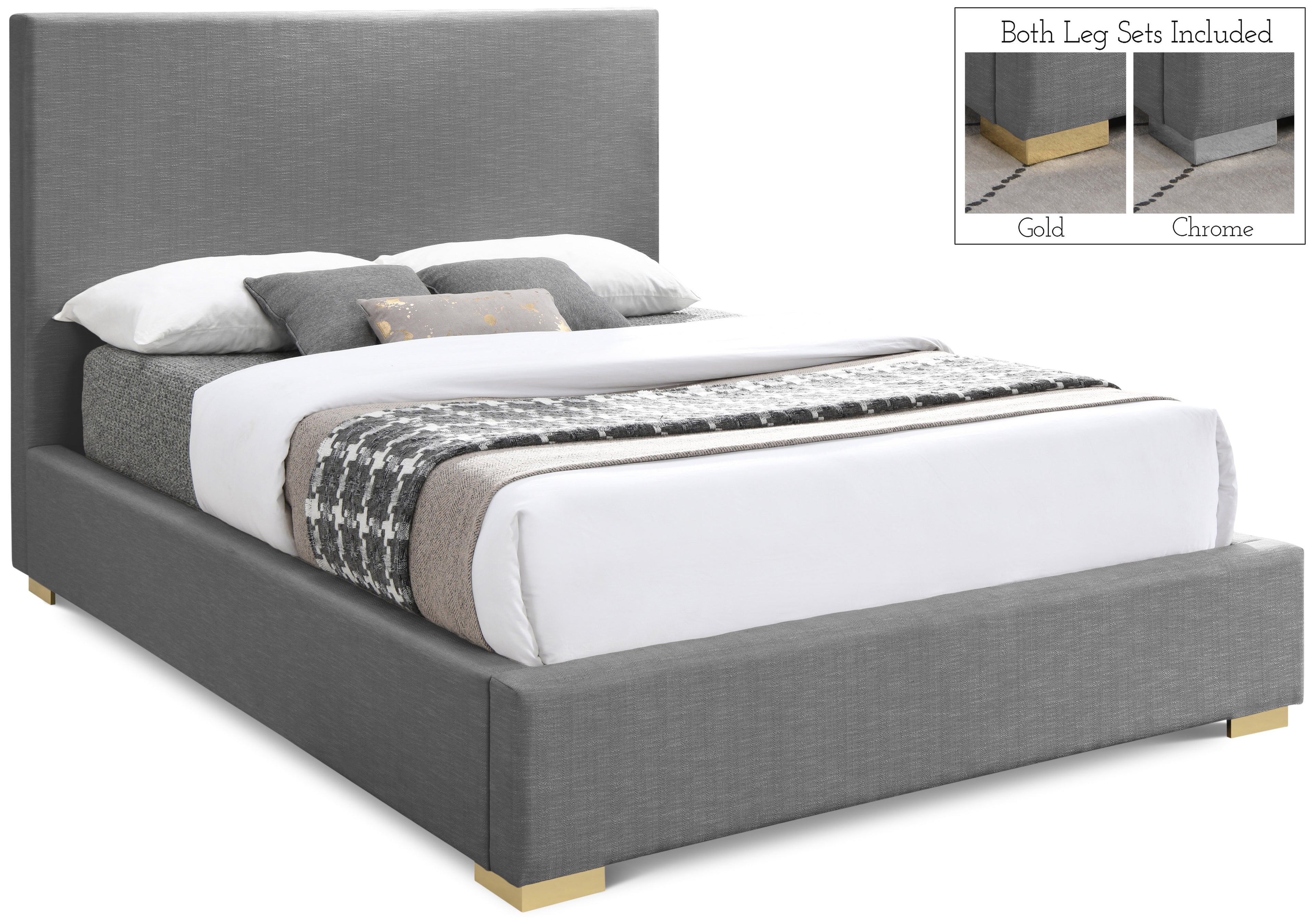 Crosby Grey Linen Textured Fabric Queen Bed