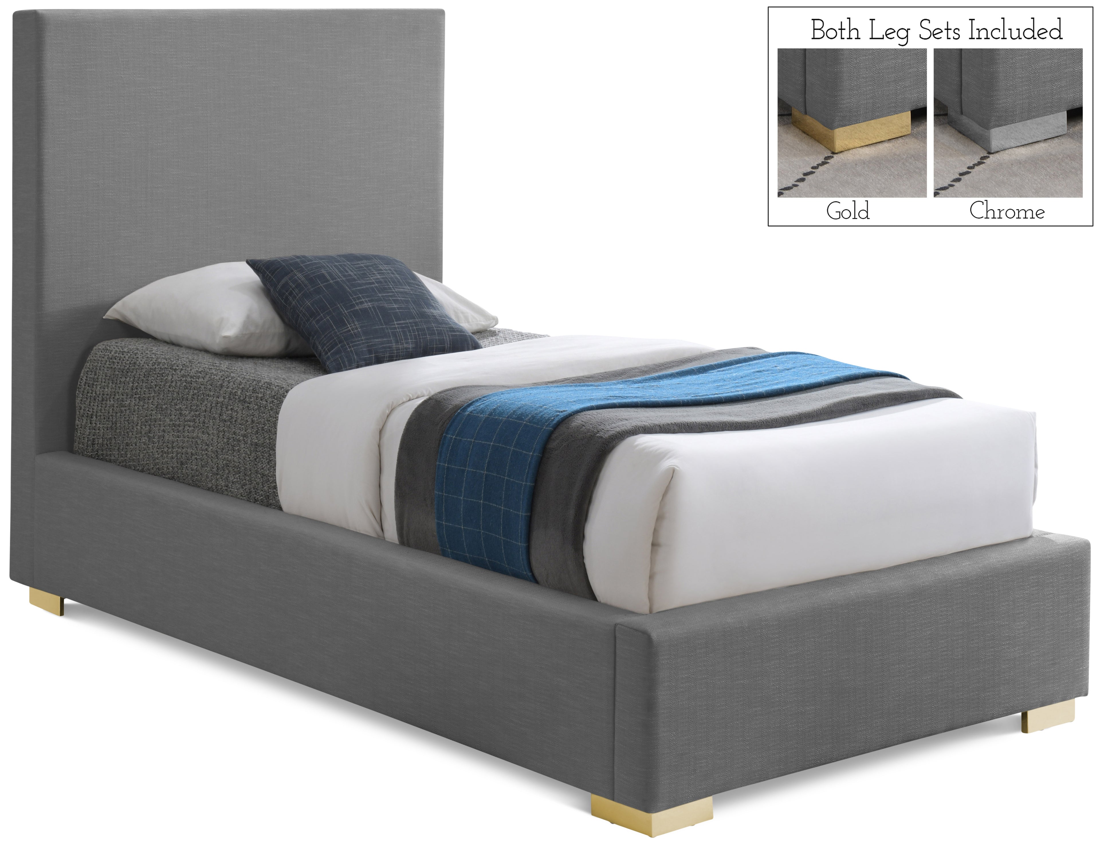 Crosby Grey Linen Textured Fabric Twin Bed