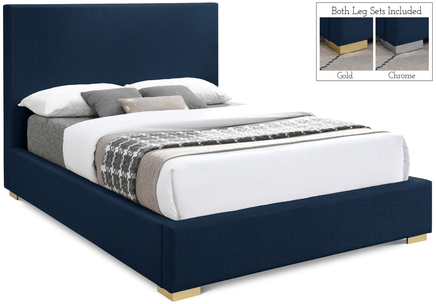 Crosby Navy Linen Textured Fabric Queen Bed