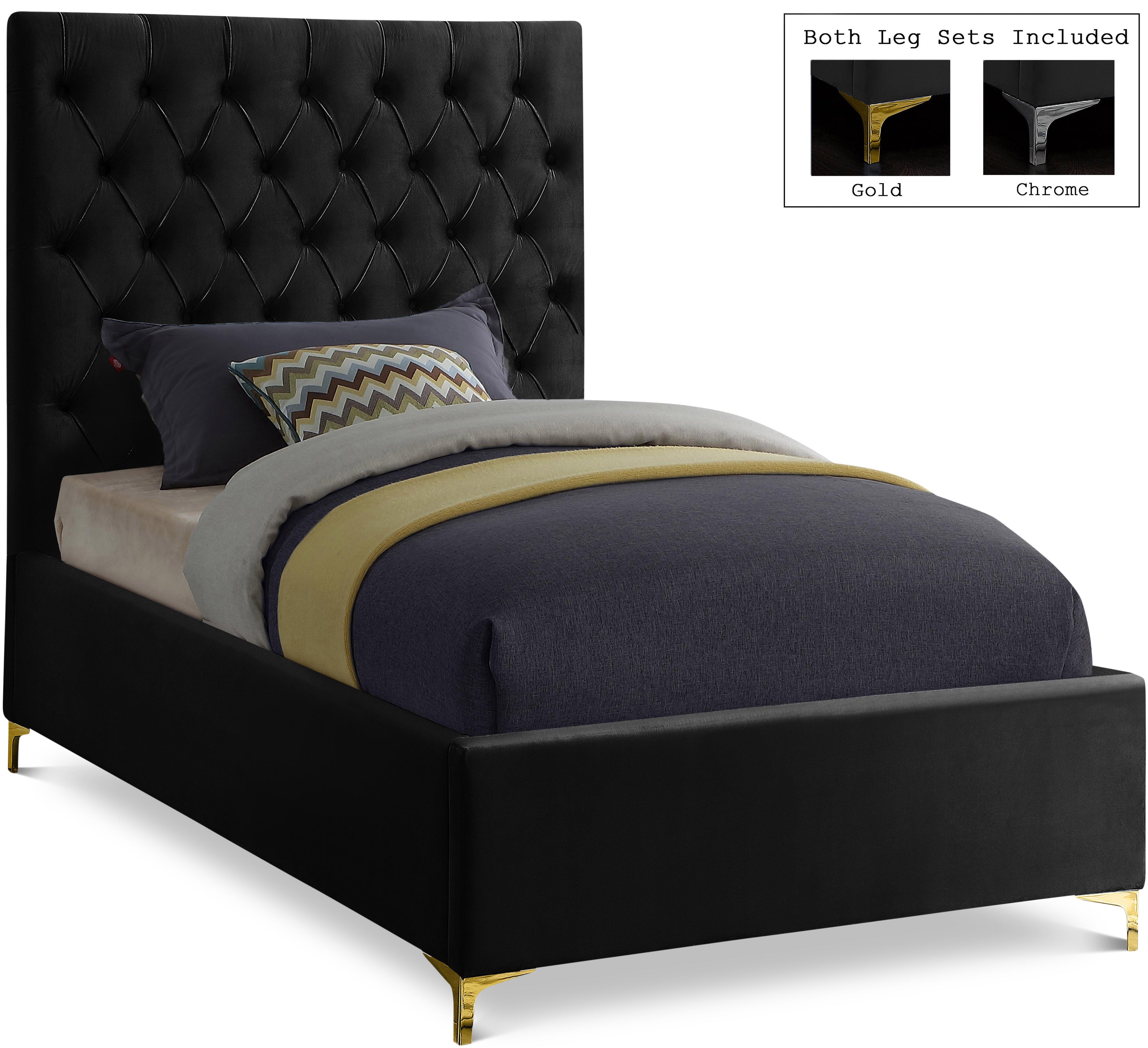 Cruz Black Velvet Twin Bed