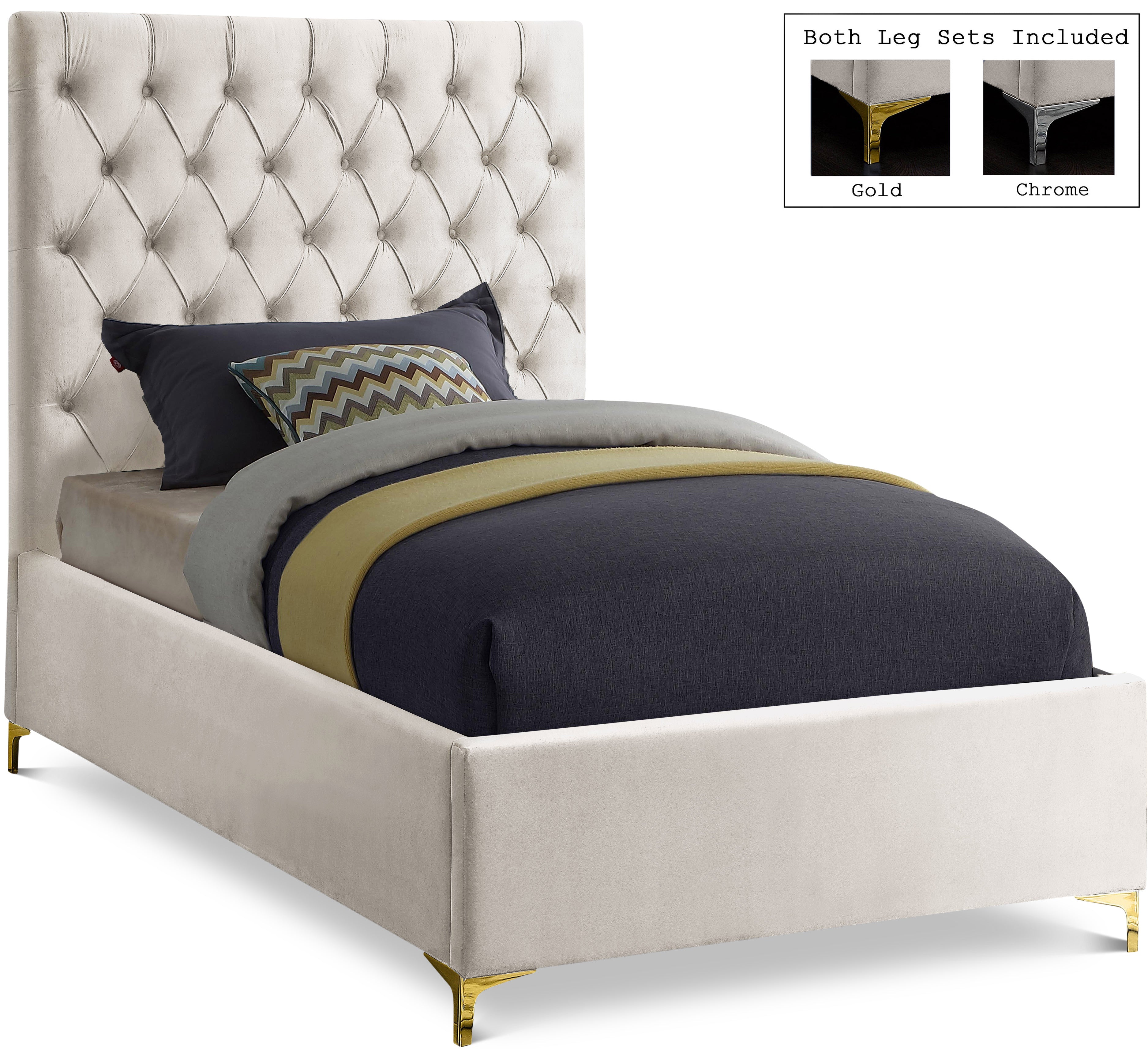 Cruz Cream Velvet Twin Bed