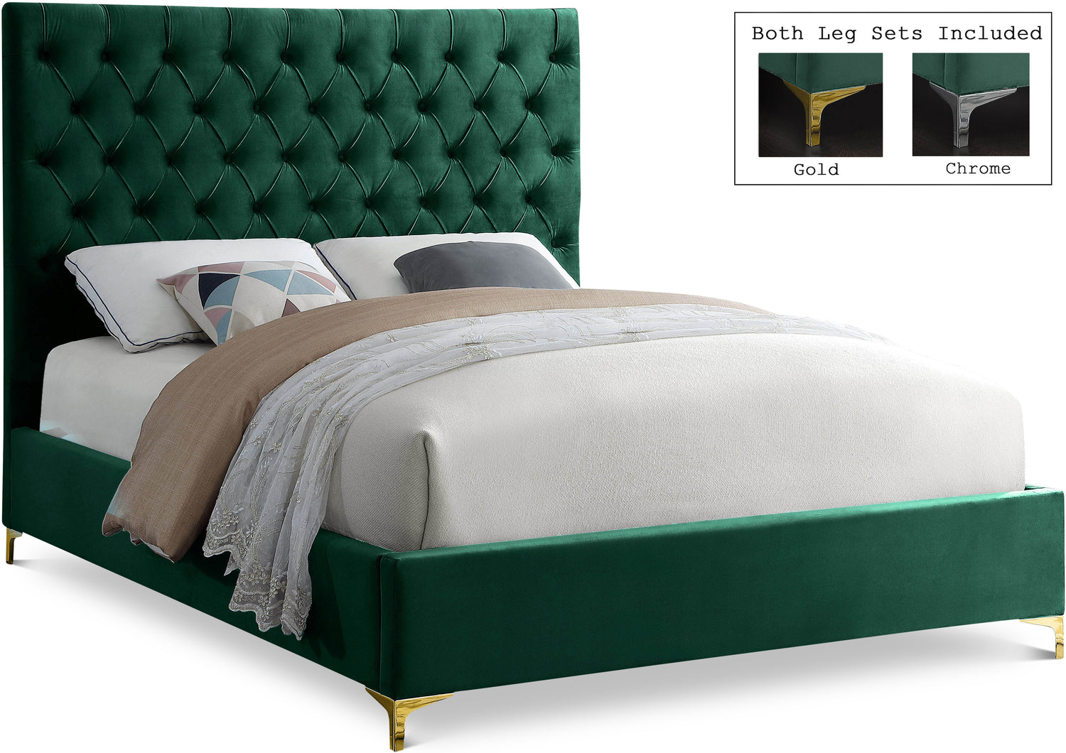 Cruz Green Velvet Queen Bed