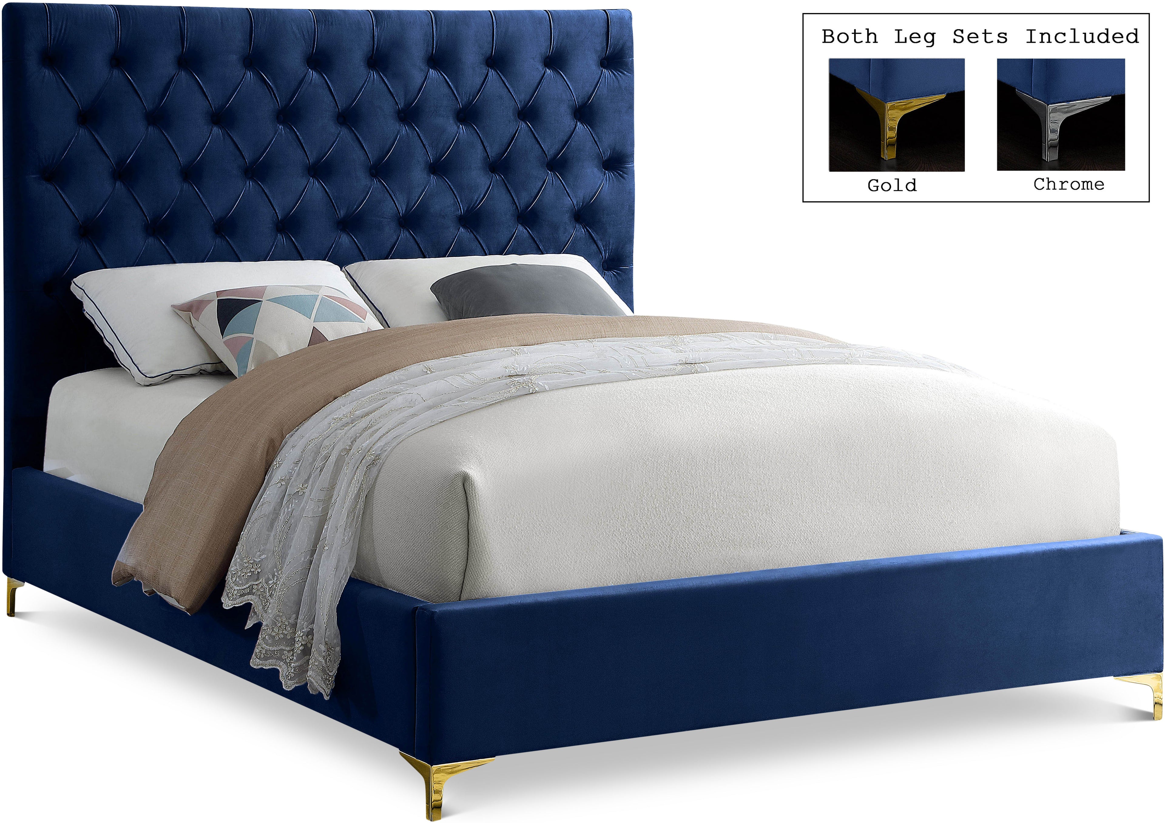 Cruz Navy Velvet Full Bed