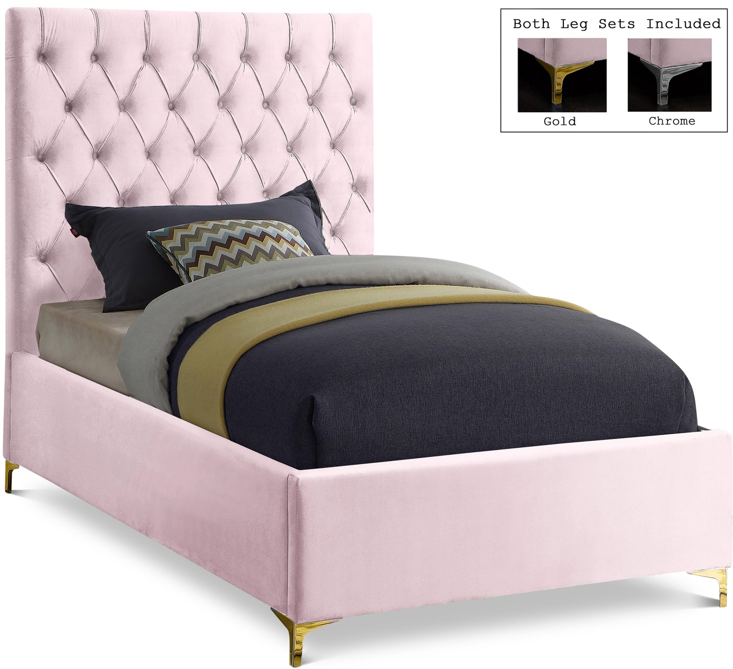 Cruz Pink Velvet Twin Bed