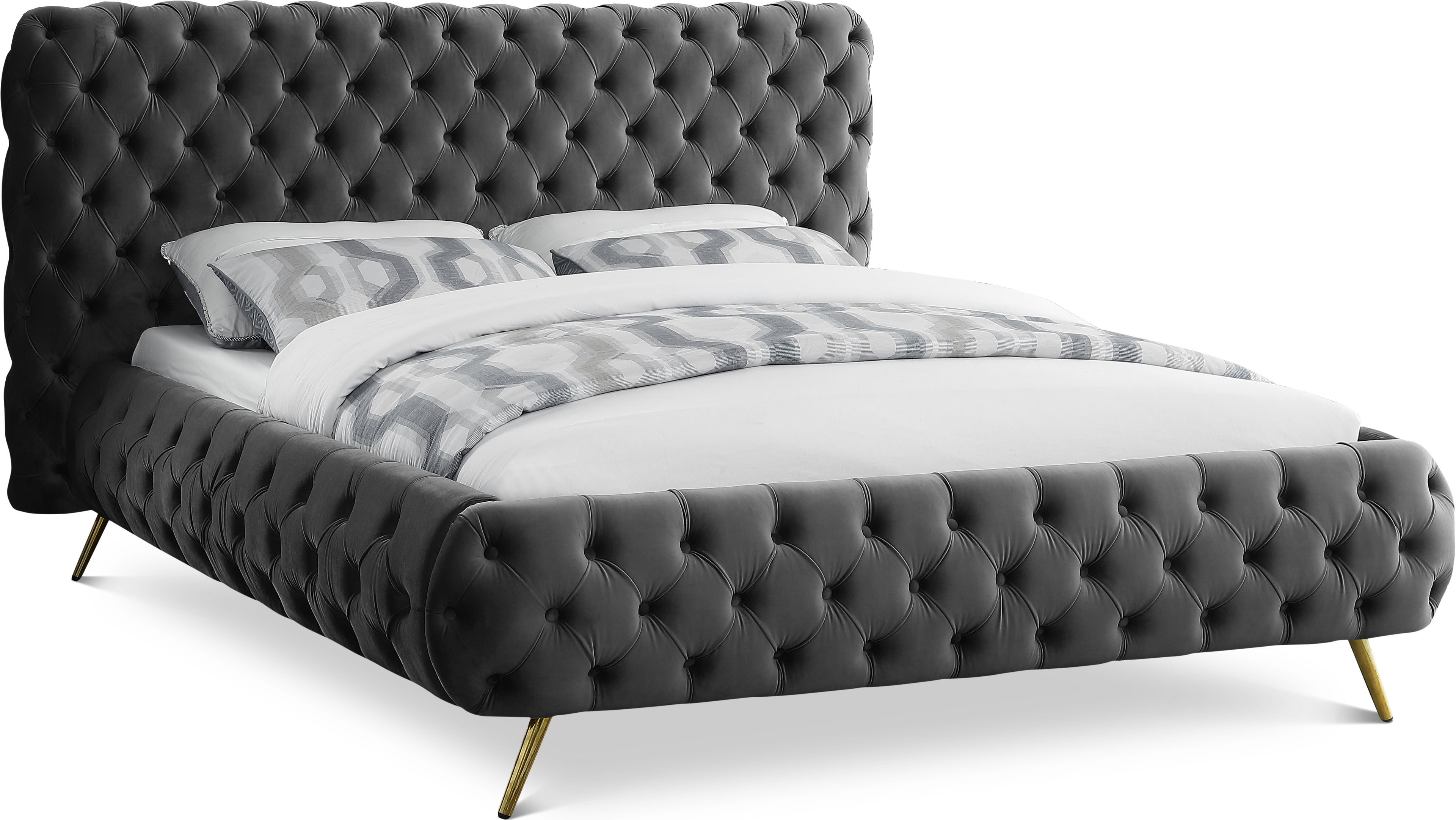 Delano Grey Velvet Queen Bed