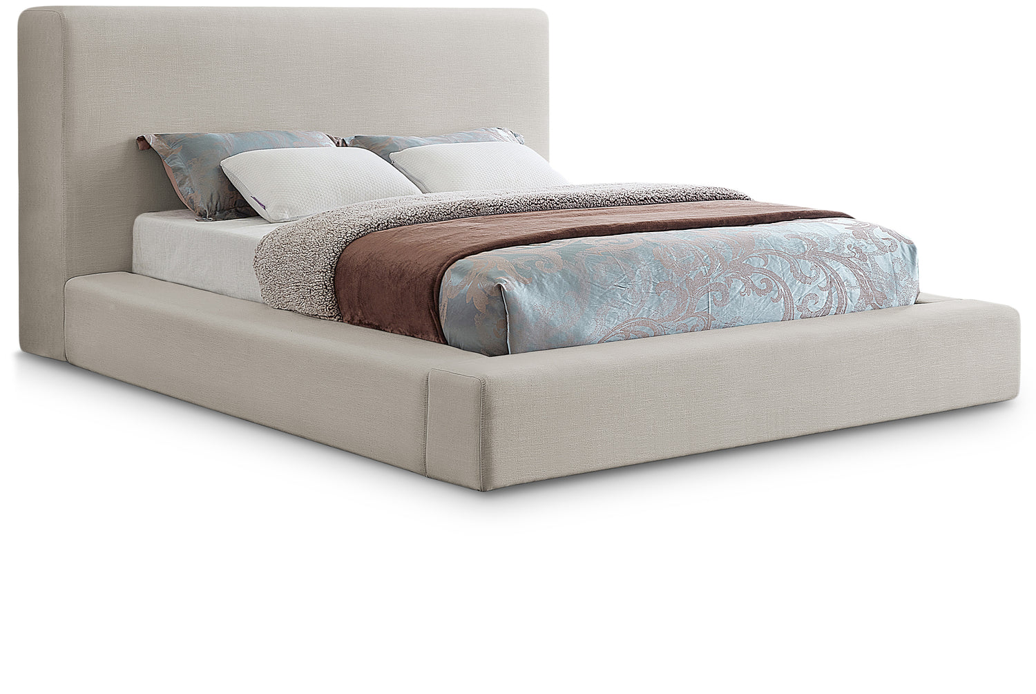 Devin Beige Linen Textured Fabric King Bed