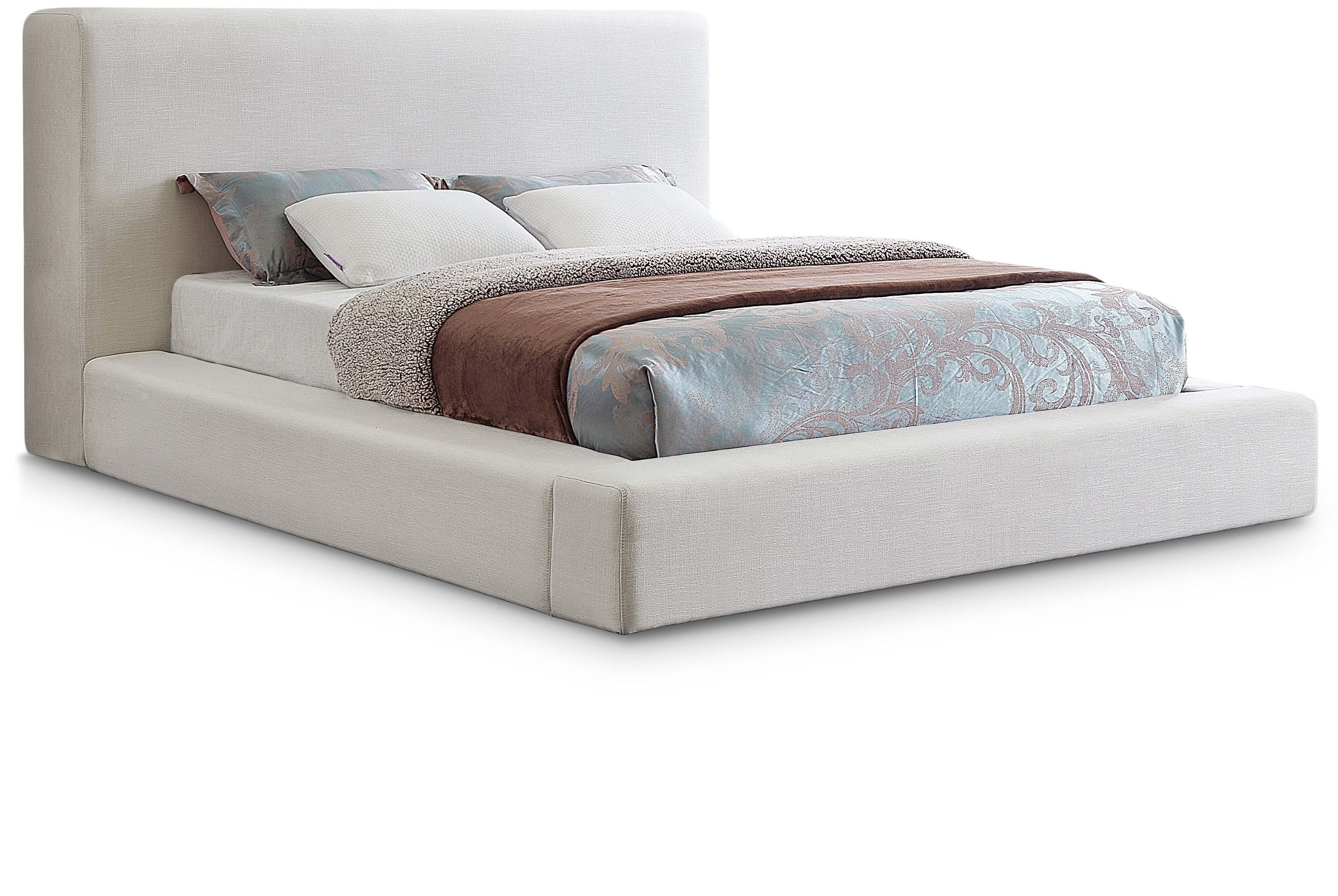 Devin Cream Linen Textured Fabric Queen Bed