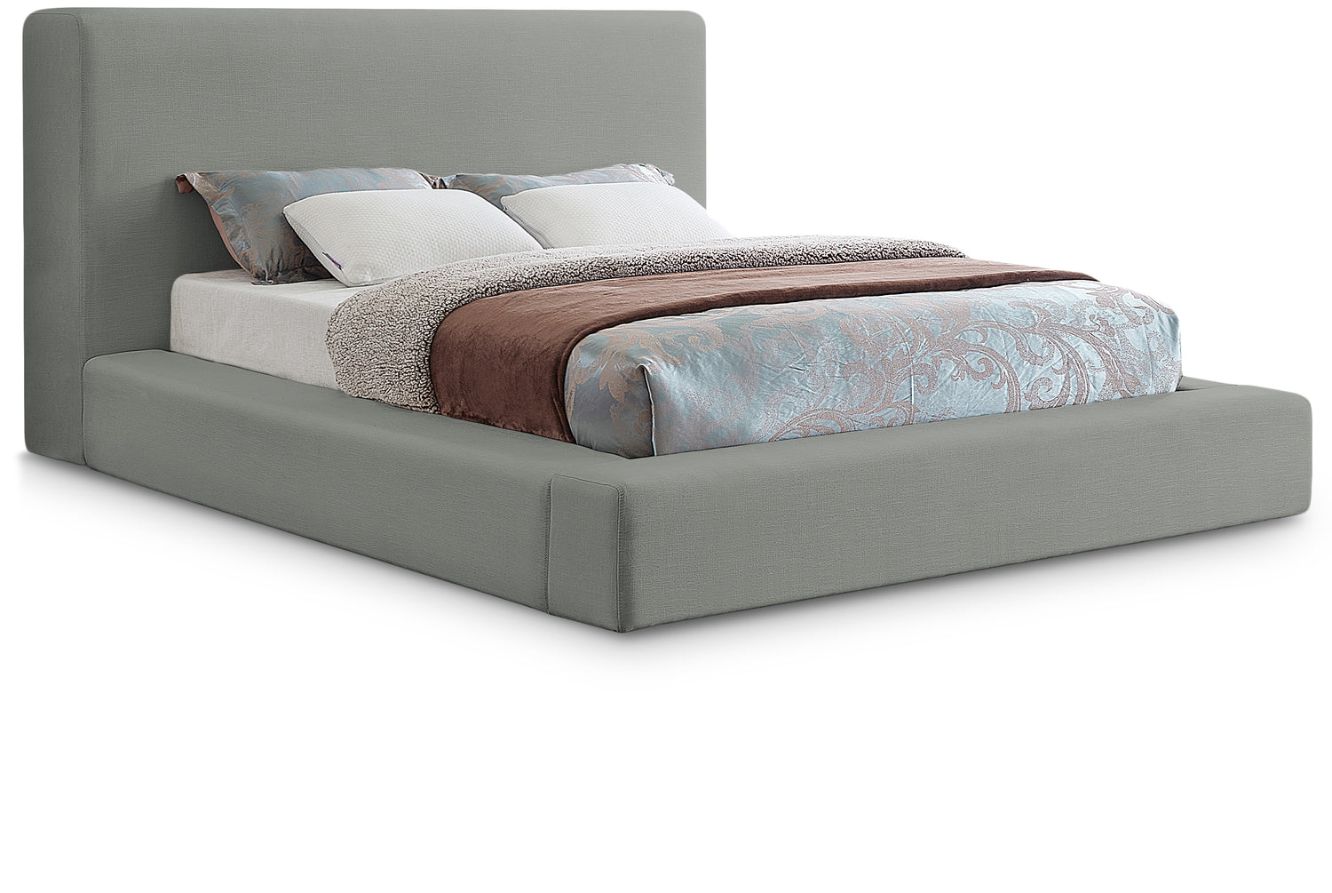 Devin Grey Linen Textured Fabric King Bed