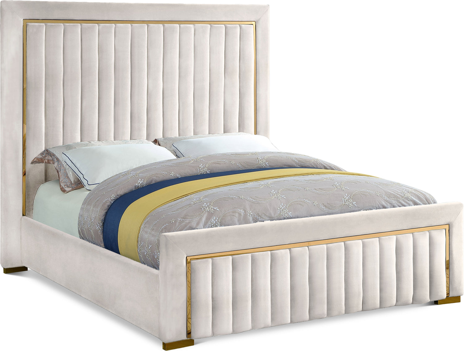 Dolce Cream Velvet Queen Bed (3 Boxes)