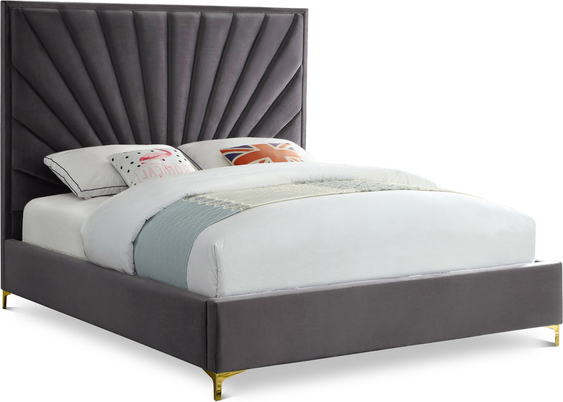 Eclipse Grey Velvet Queen Bed