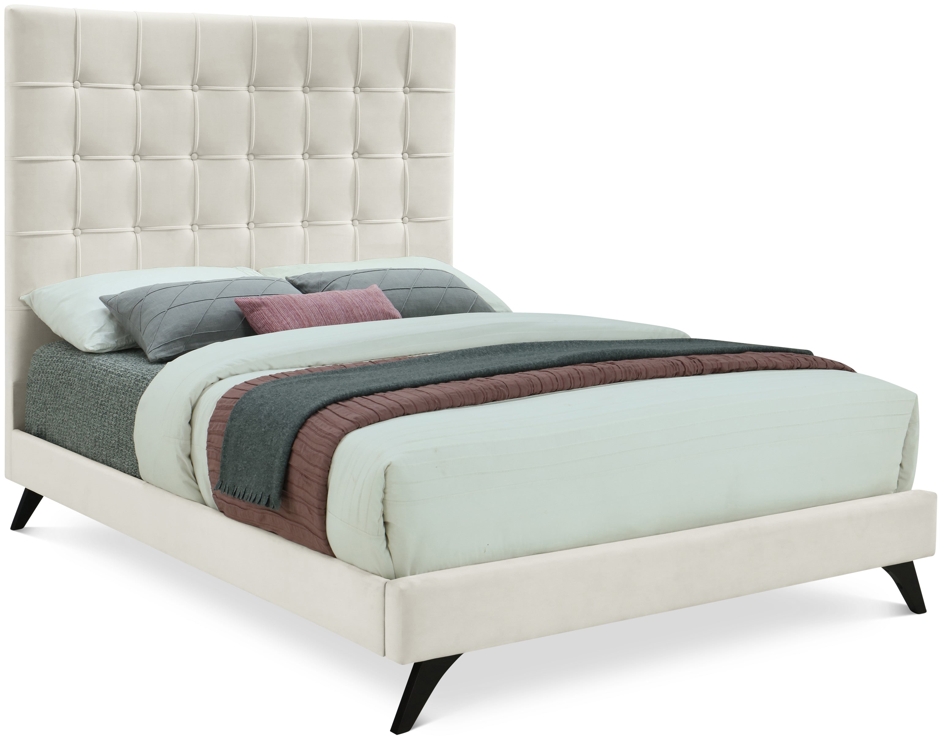 Elly Cream Velvet King Bed