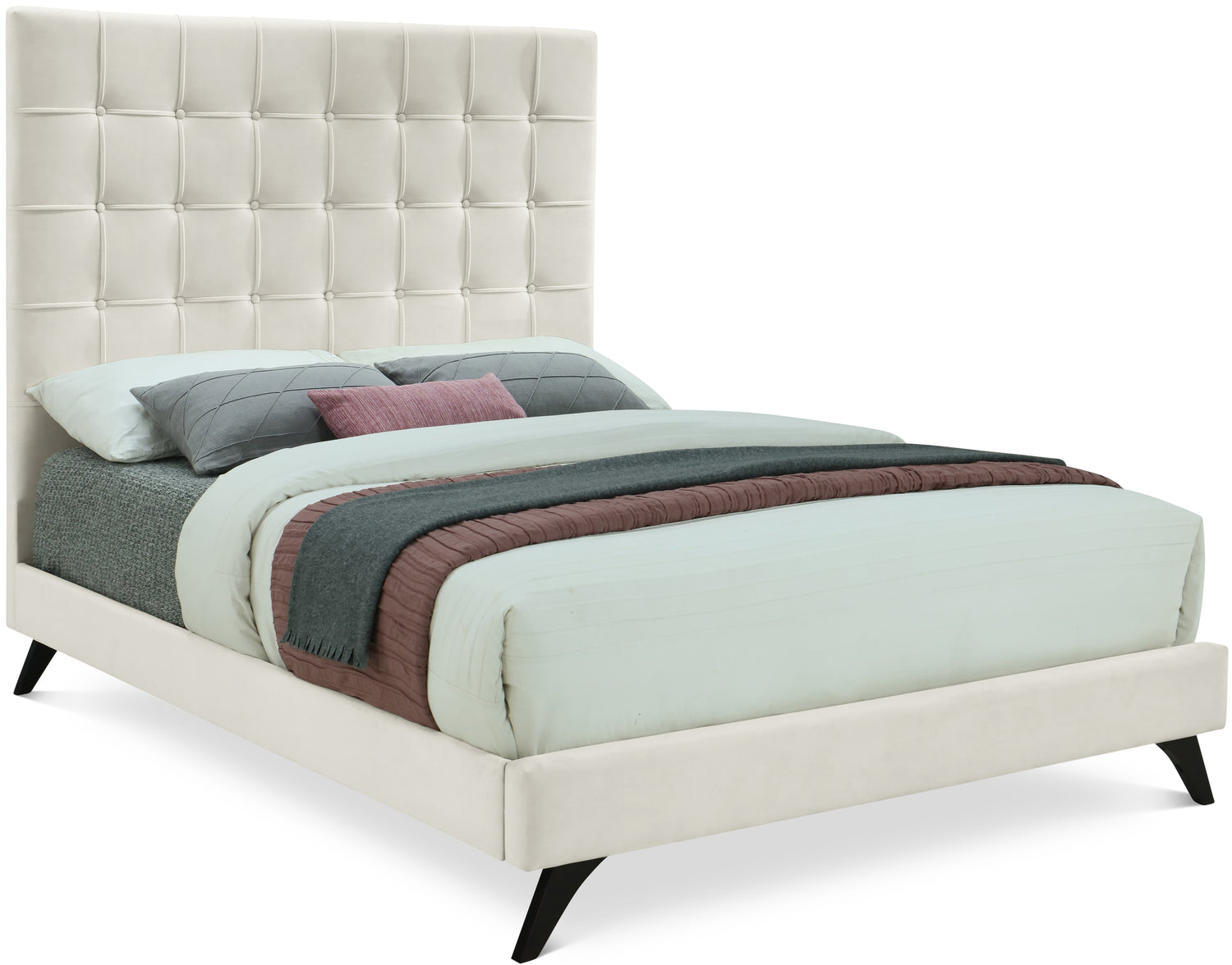 Elly Cream Velvet Queen Bed