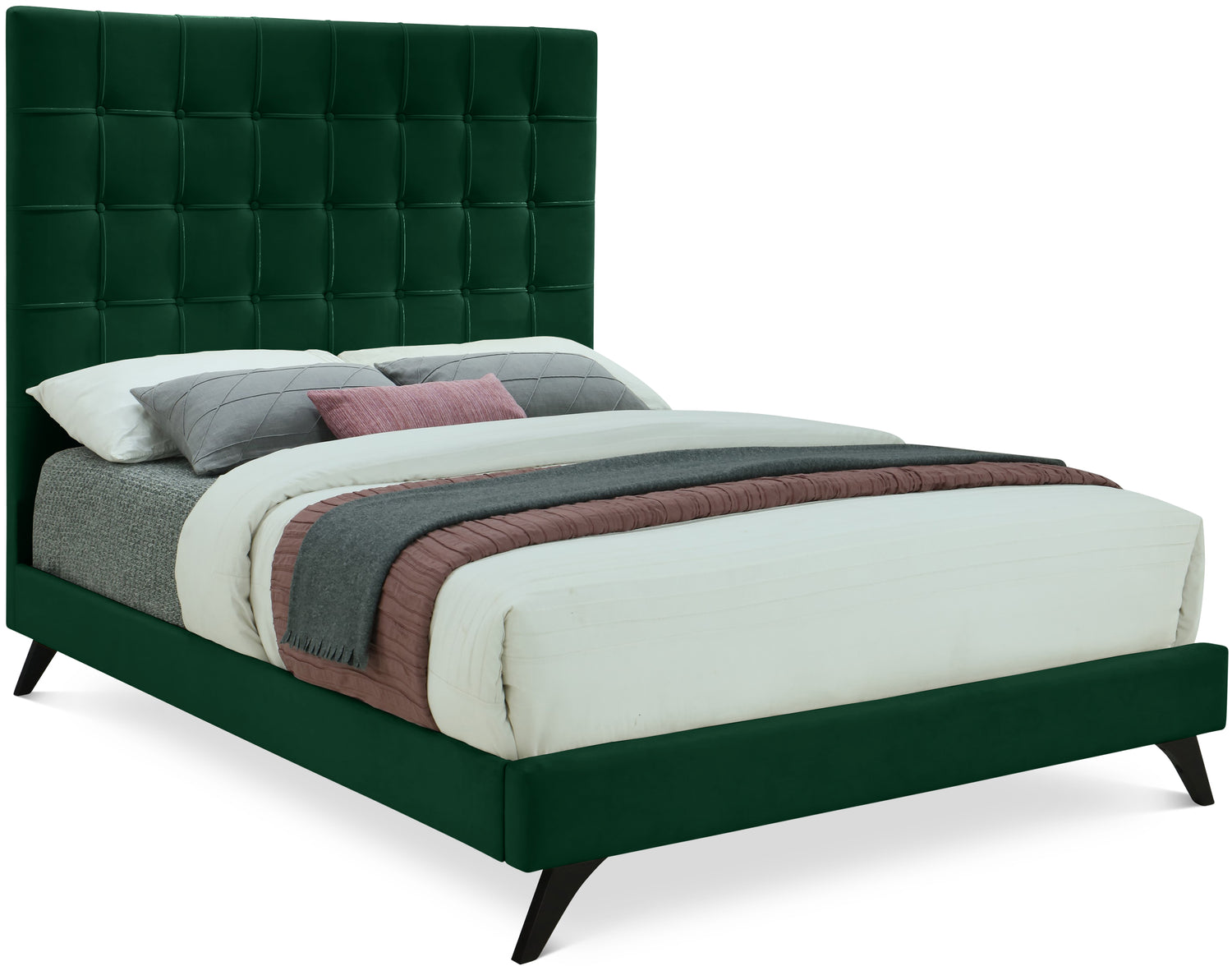 Elly Green Velvet Queen Bed