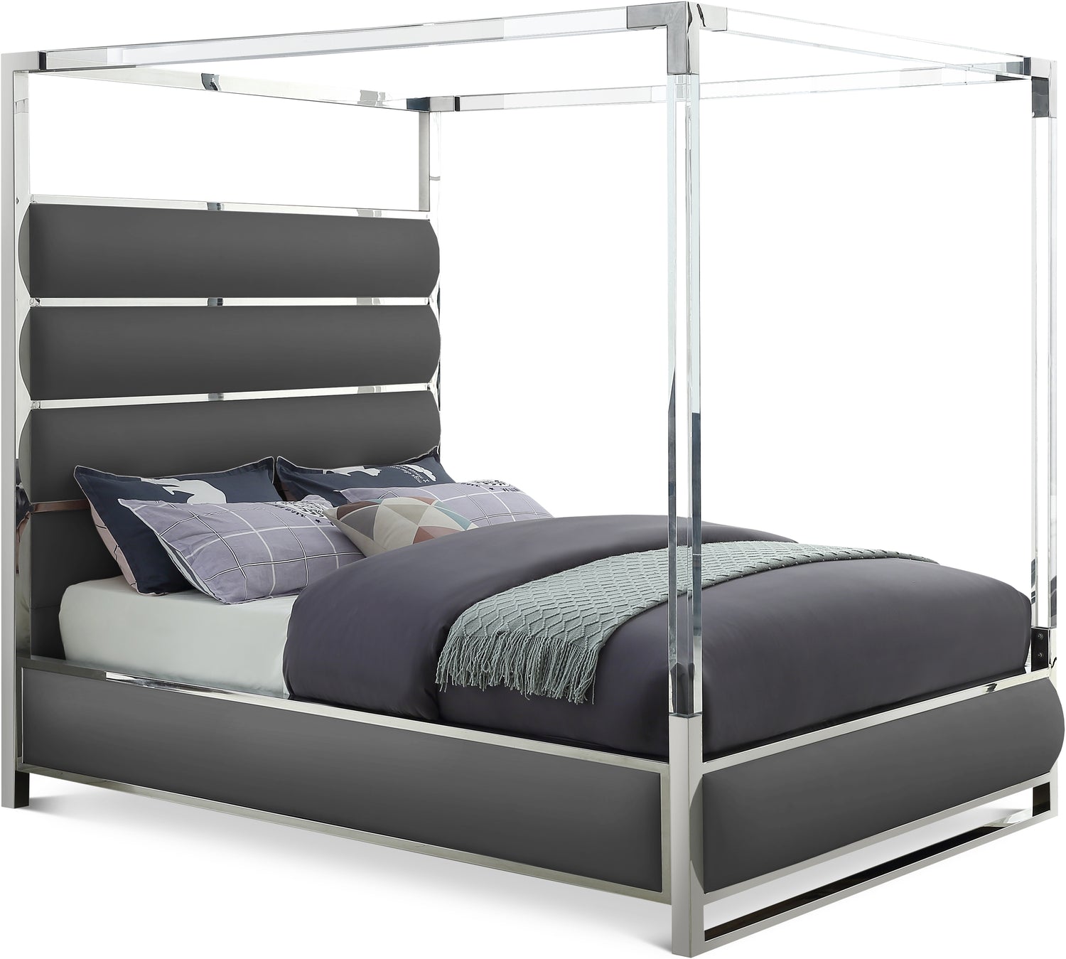 Encore Grey Vegan Leather King Bed (4 Boxes)