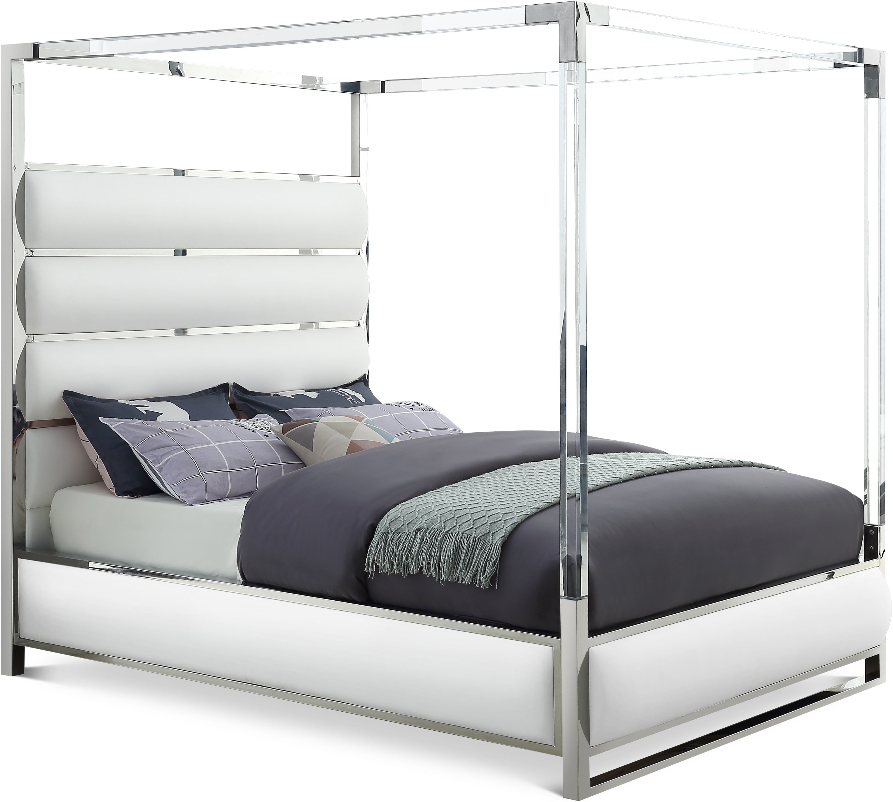 Encore White Vegan Leather Queen Bed (4 Boxes)