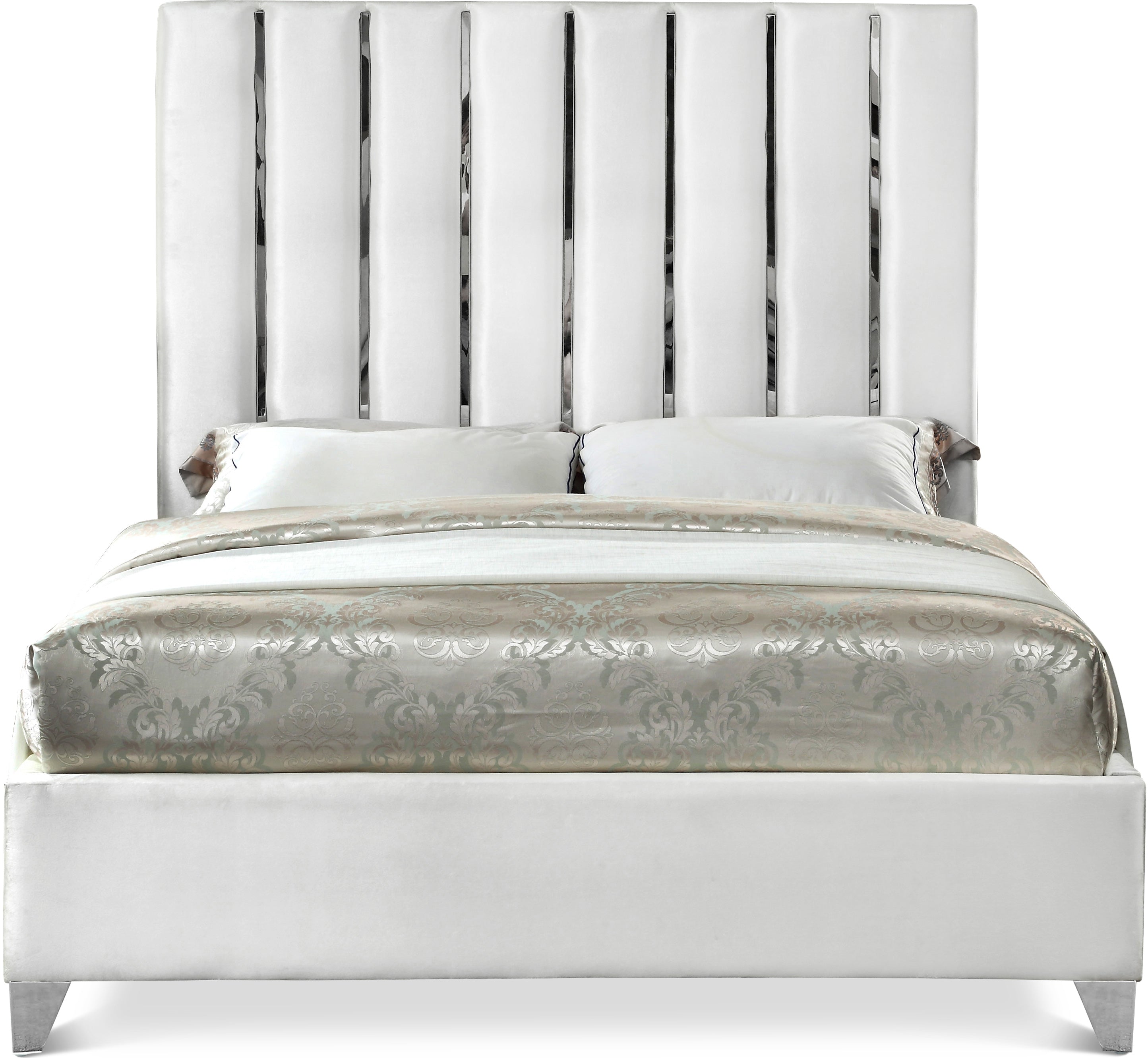 Enzo White Velvet Full Bed