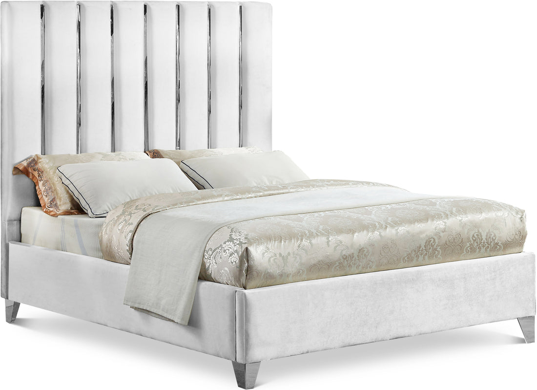 Enzo White Velvet King Bed