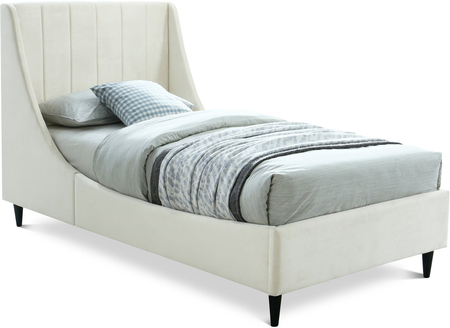 Eva Cream Velvet Twin Bed