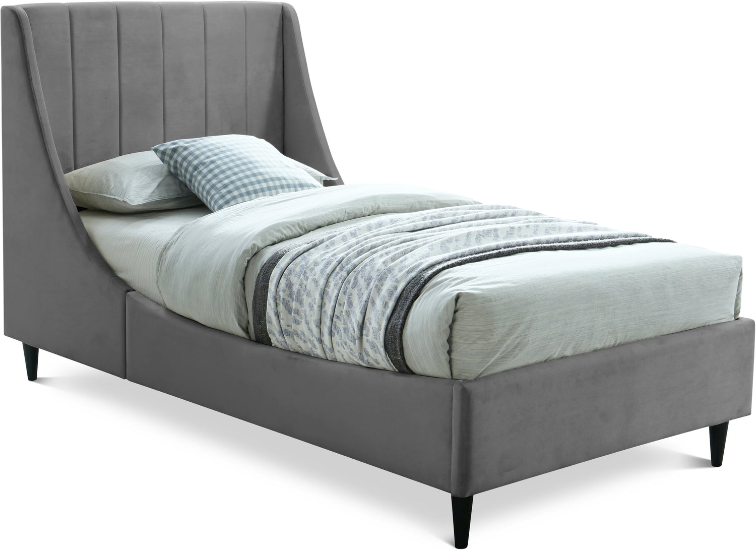 Eva Grey Velvet Twin Bed