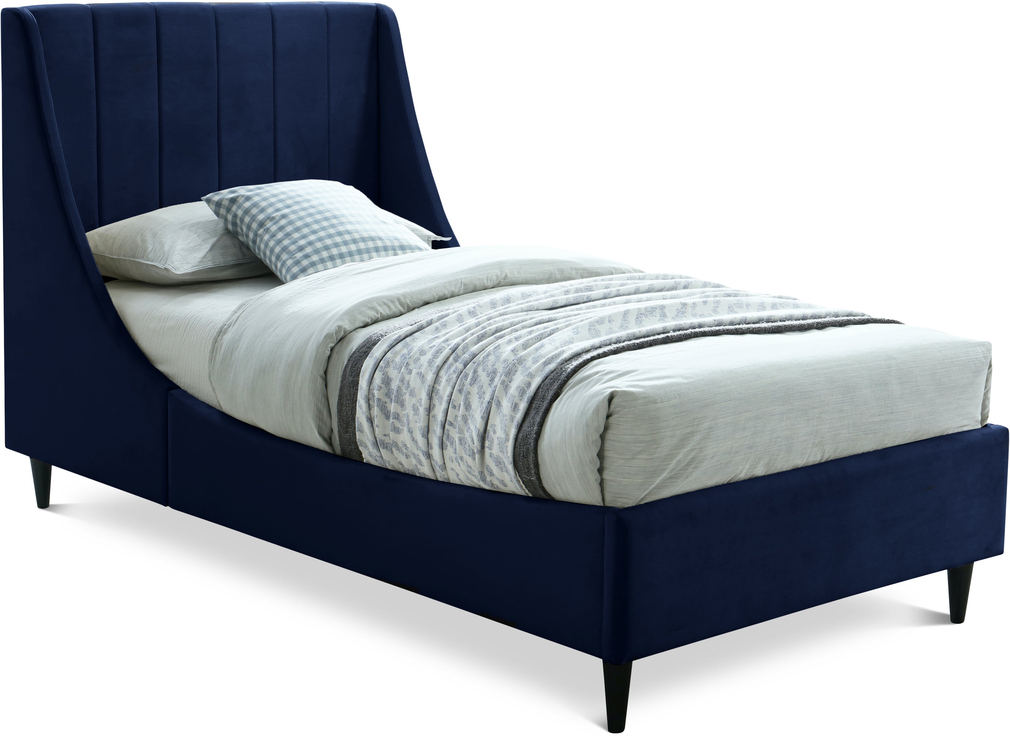 Eva Navy Velvet Twin Bed