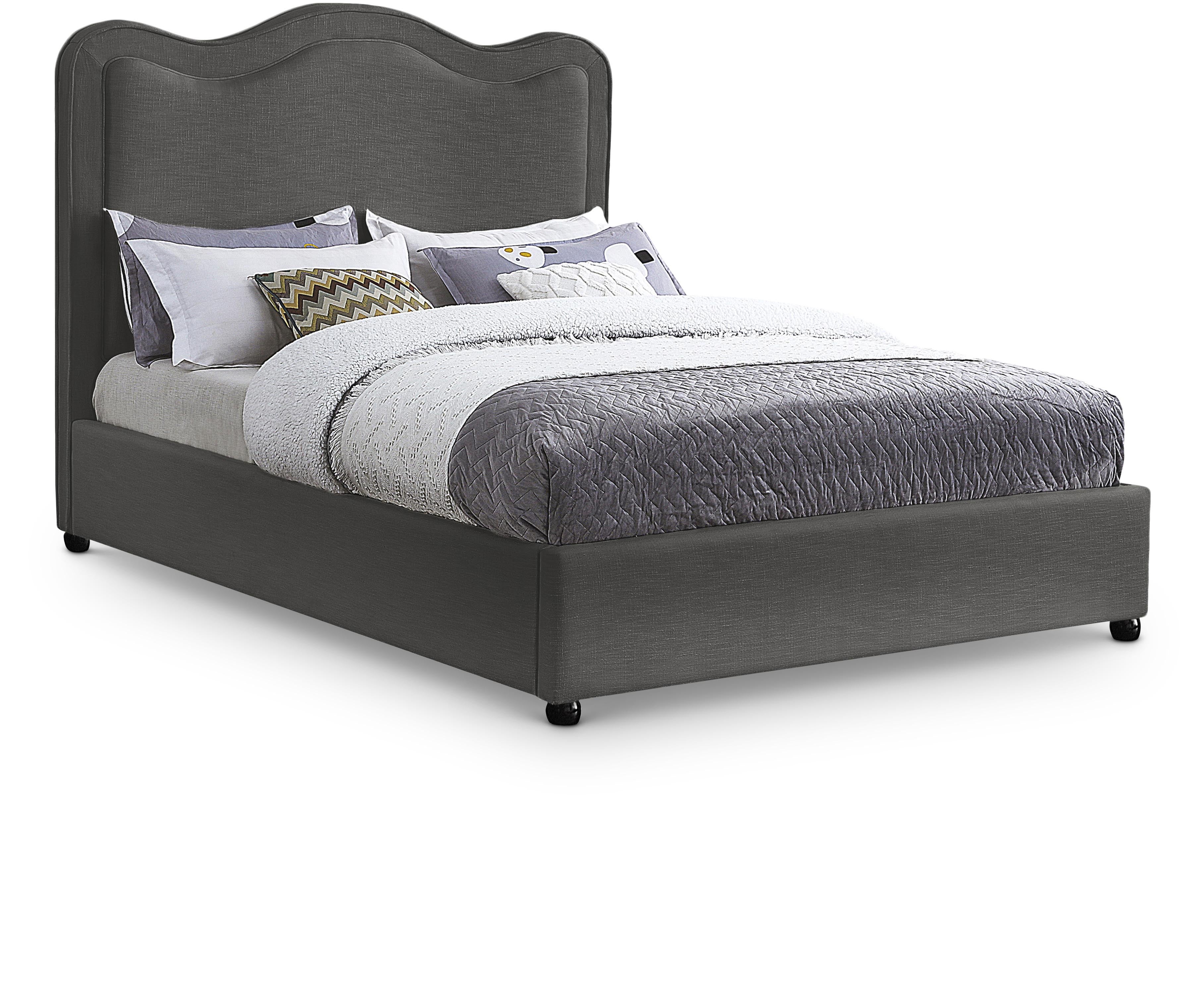 Felix Grey Linen Textured Fabric King Bed