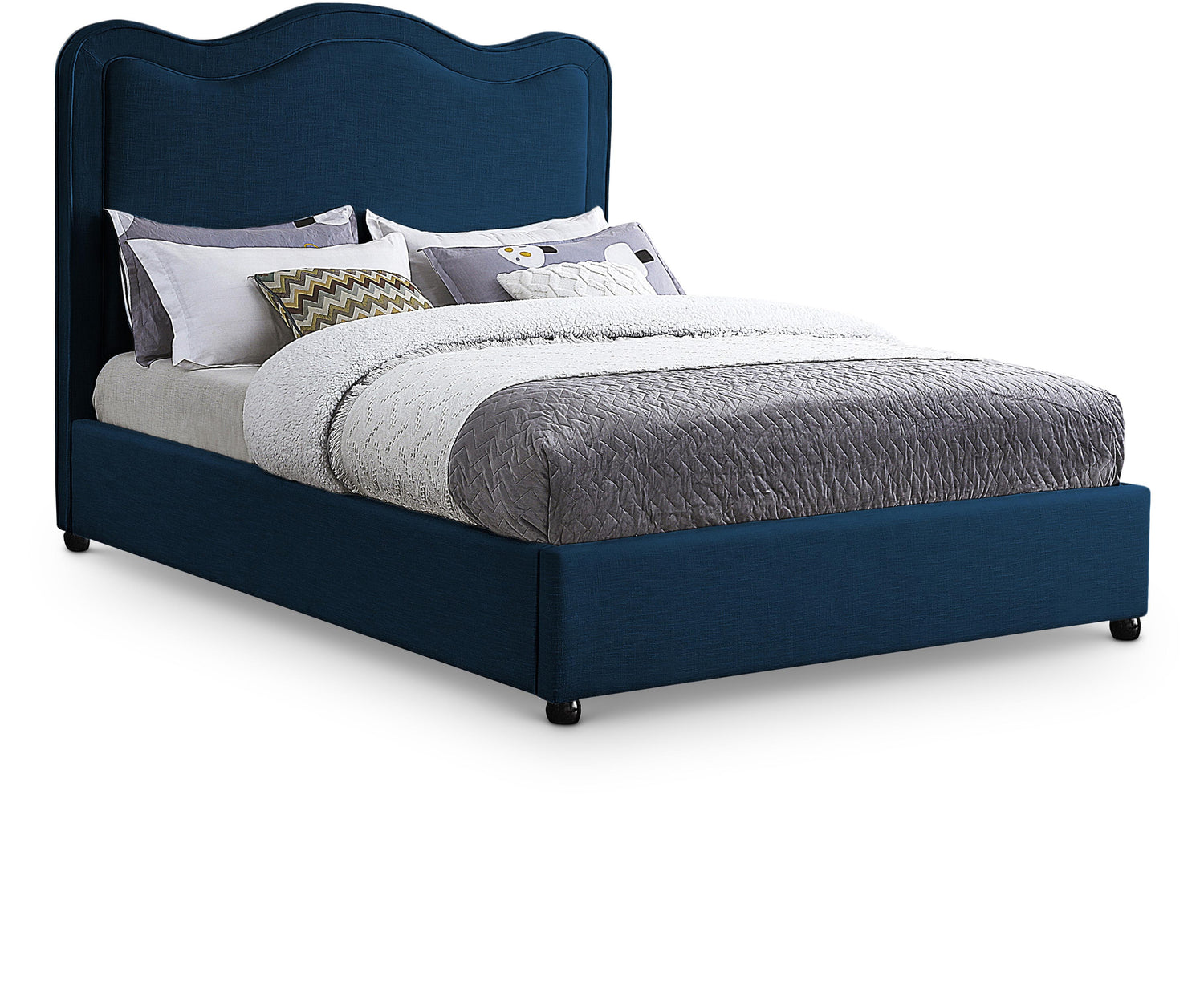 Felix Navy Linen Textured Fabric Queen Bed