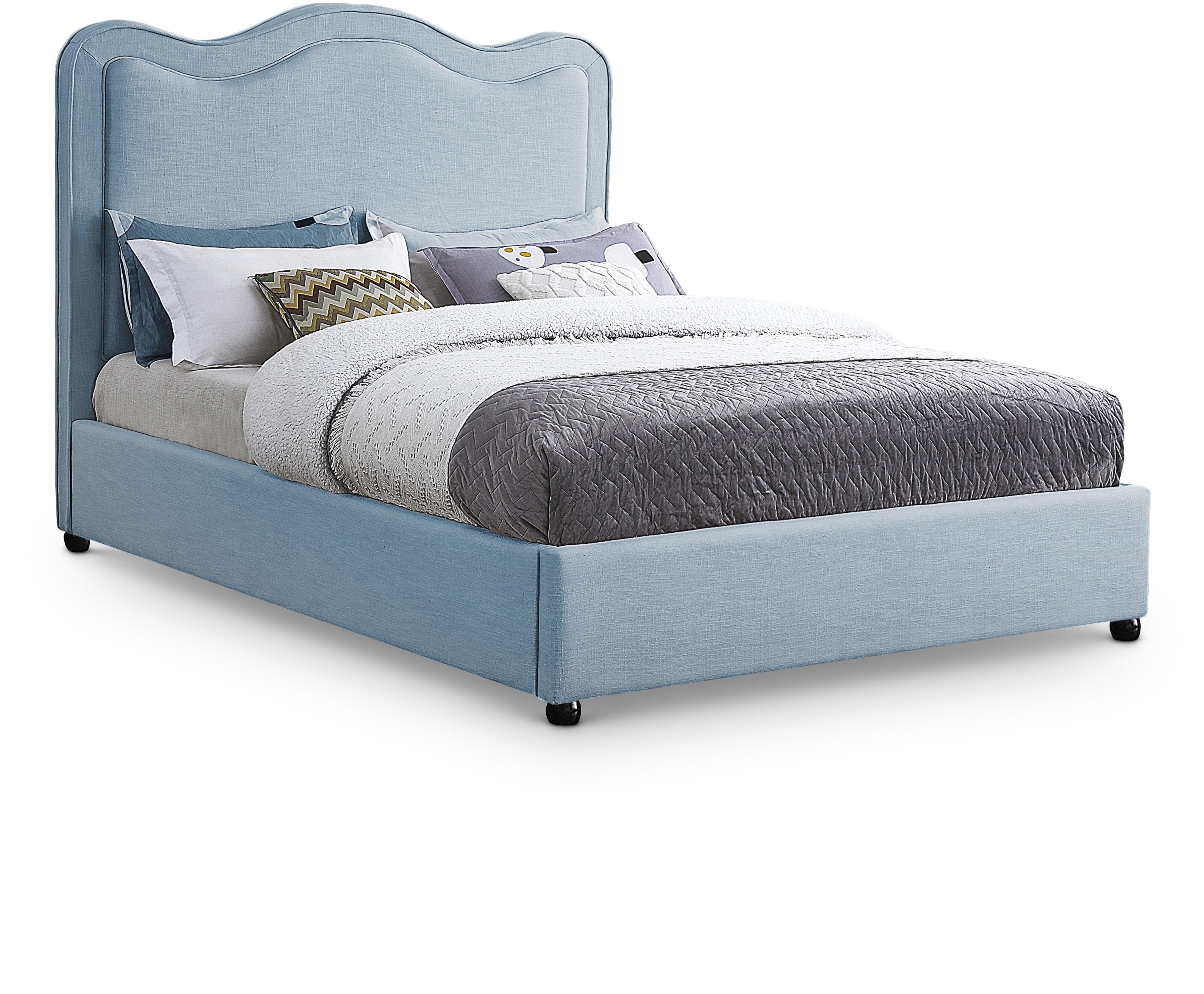 Felix Light Blue Linen Textured Fabric Queen Bed