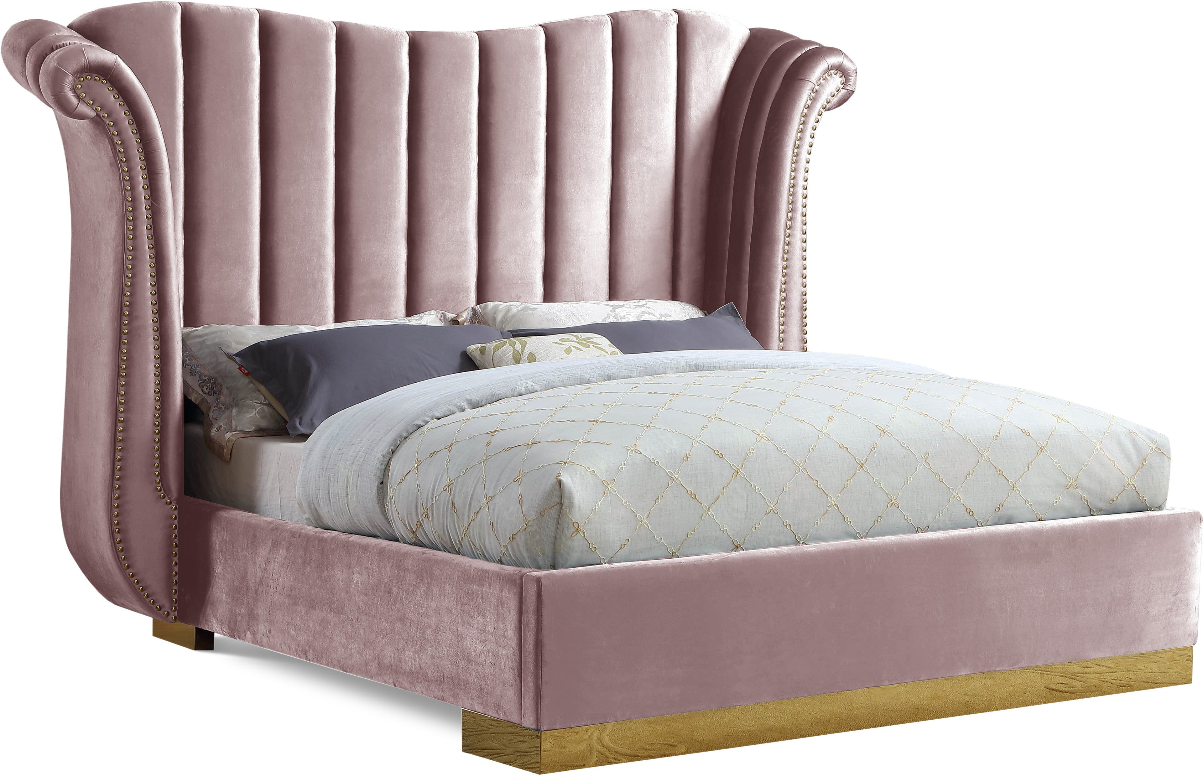 Flora Pink Velvet King Bed (3 Boxes)