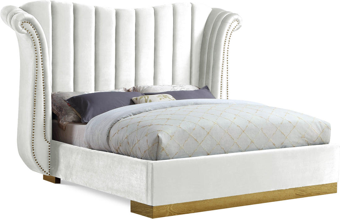 Flora White Velvet King Bed (3 Boxes)