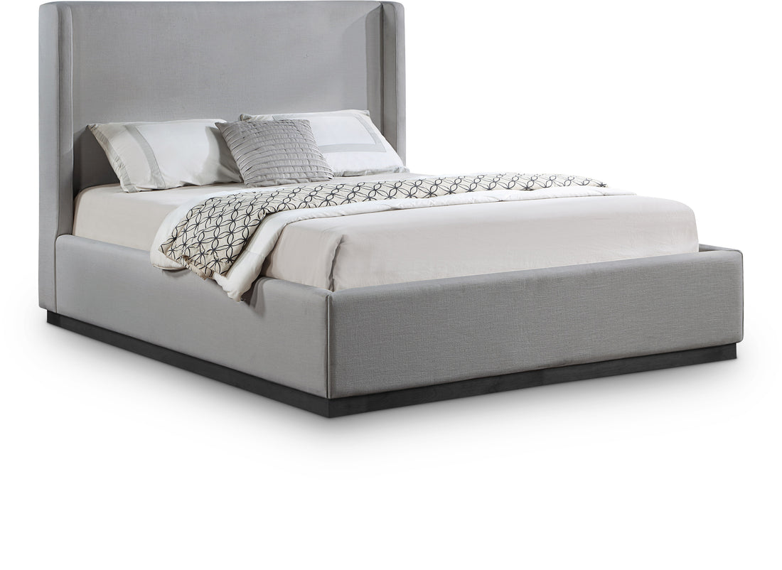 Flynn Grey Linen Textured Fabric King Bed