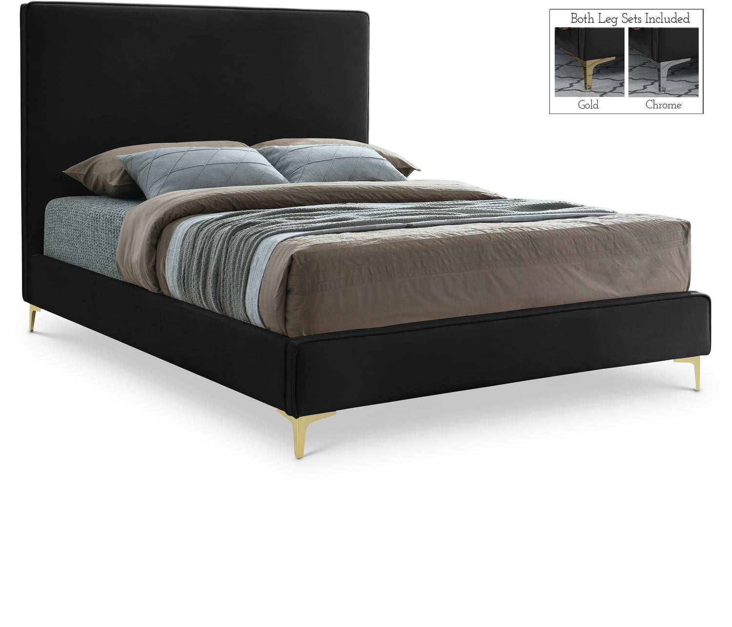 Geri Black Velvet King Bed