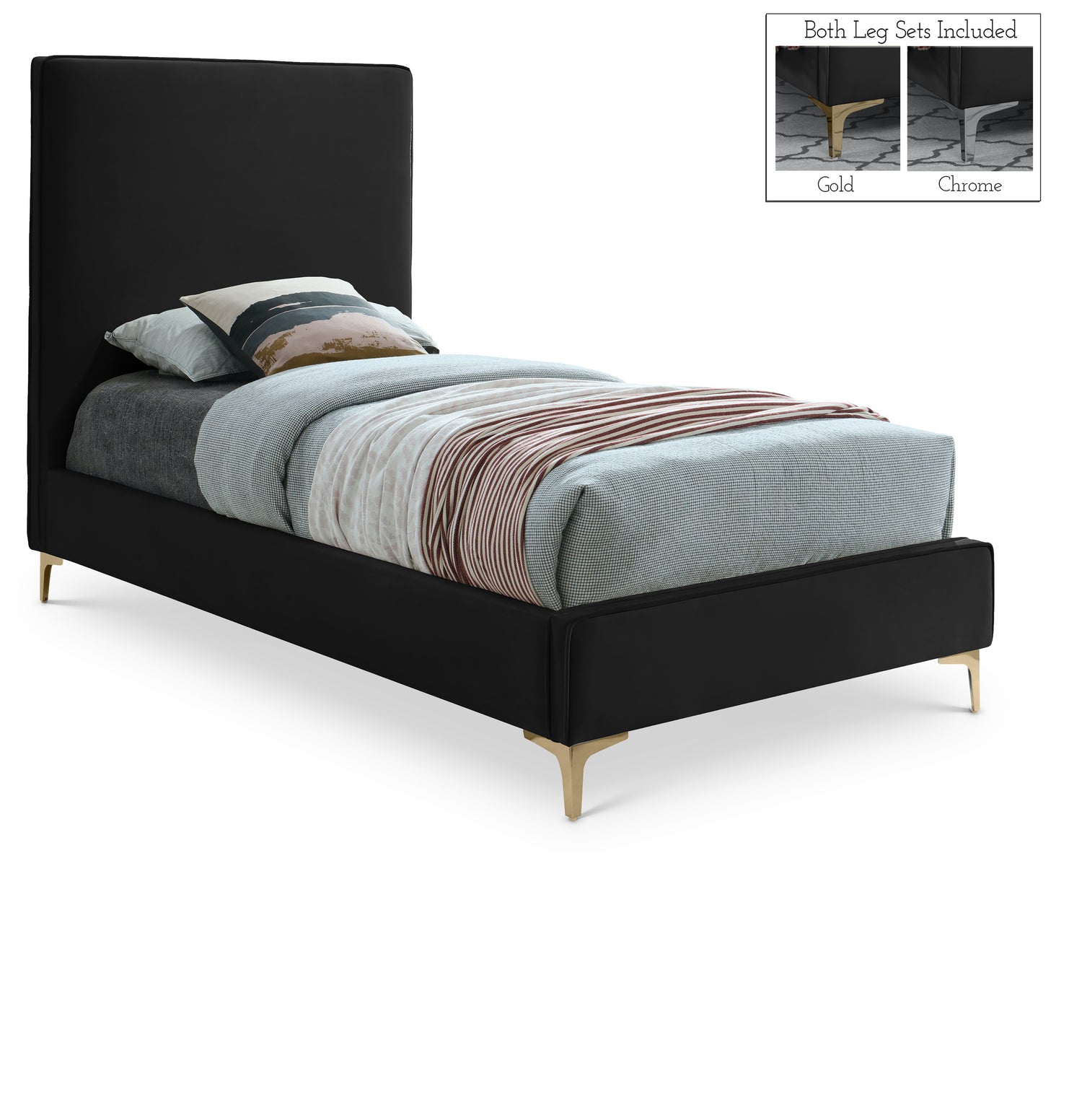 Geri Black Velvet Twin Bed