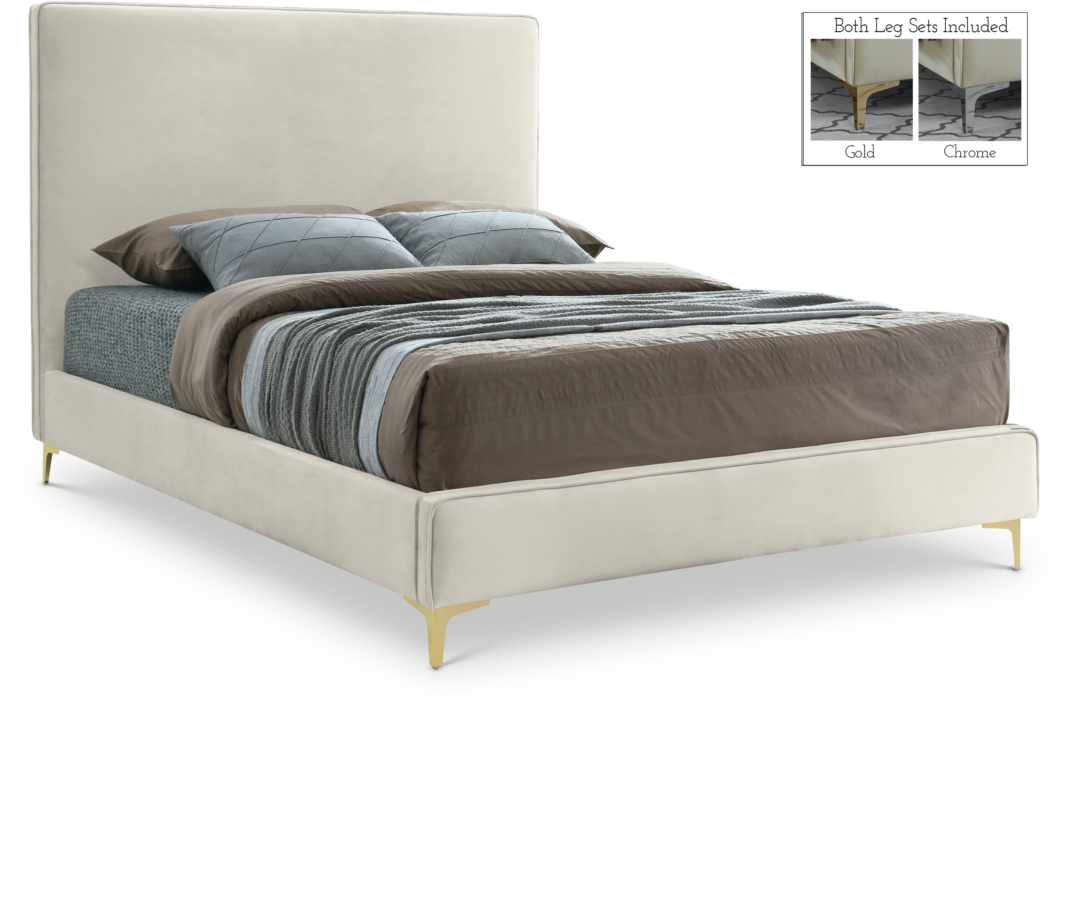 Geri Cream Velvet King Bed