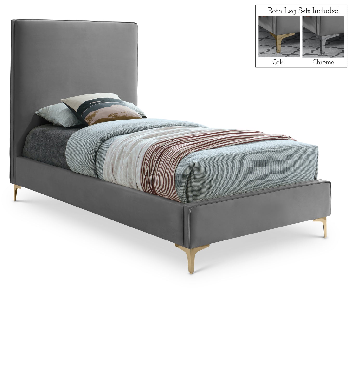 Geri Grey Velvet Twin Bed