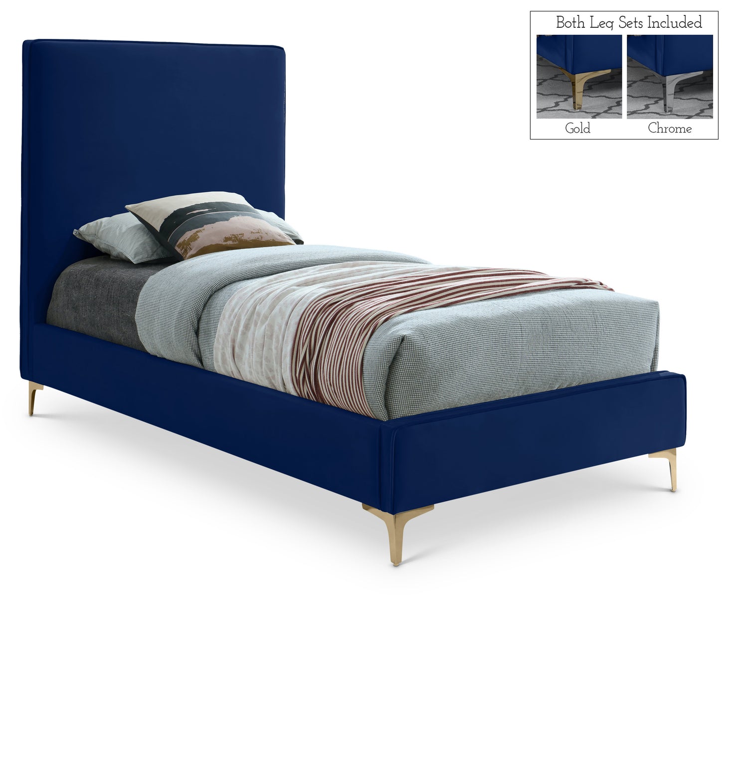 Geri Navy Velvet Twin Bed