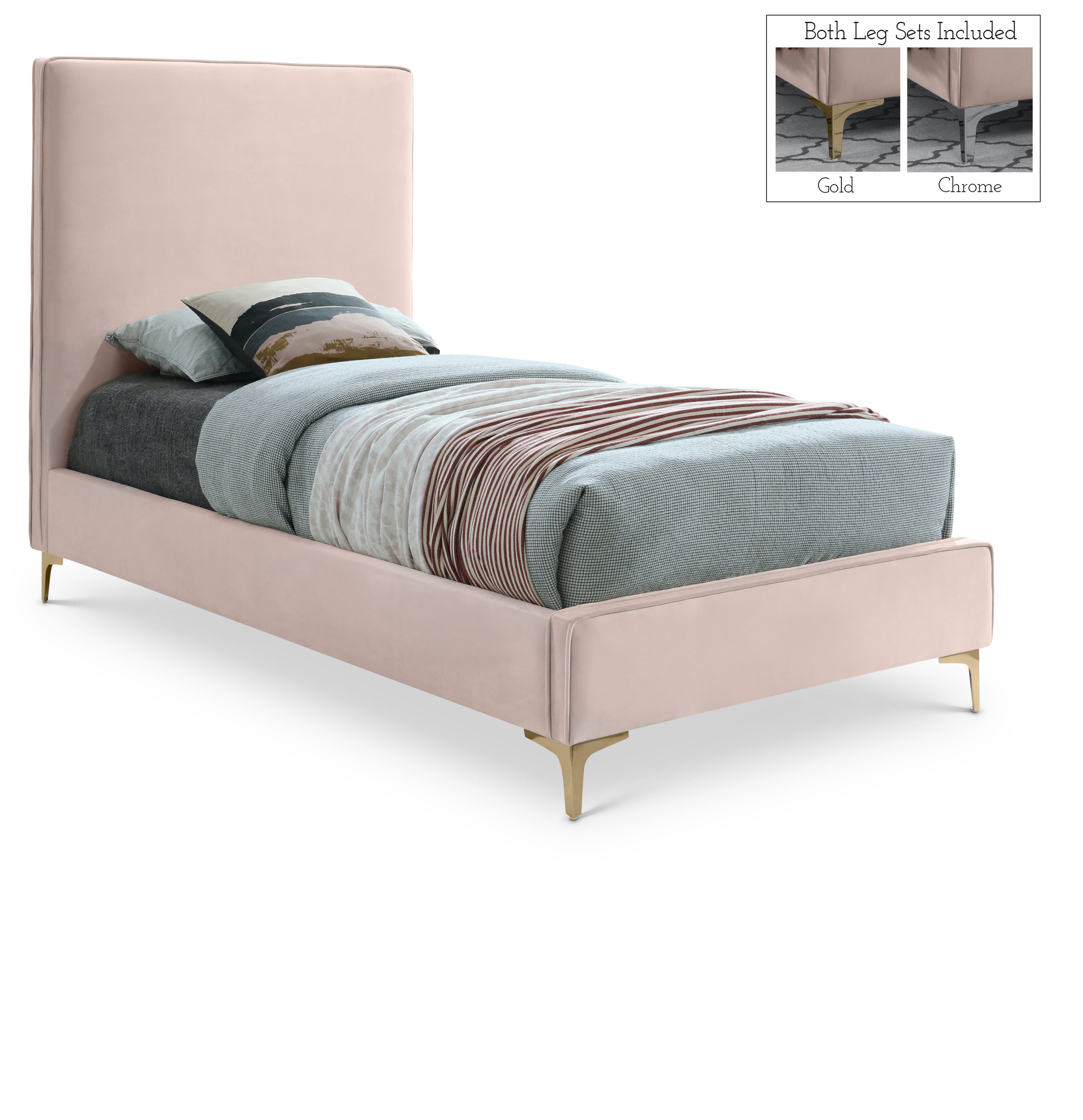 Geri Pink Velvet Twin Bed