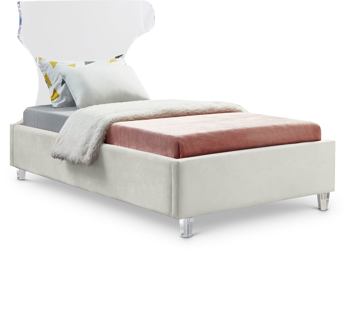 Ghost Cream Velvet Twin Bed