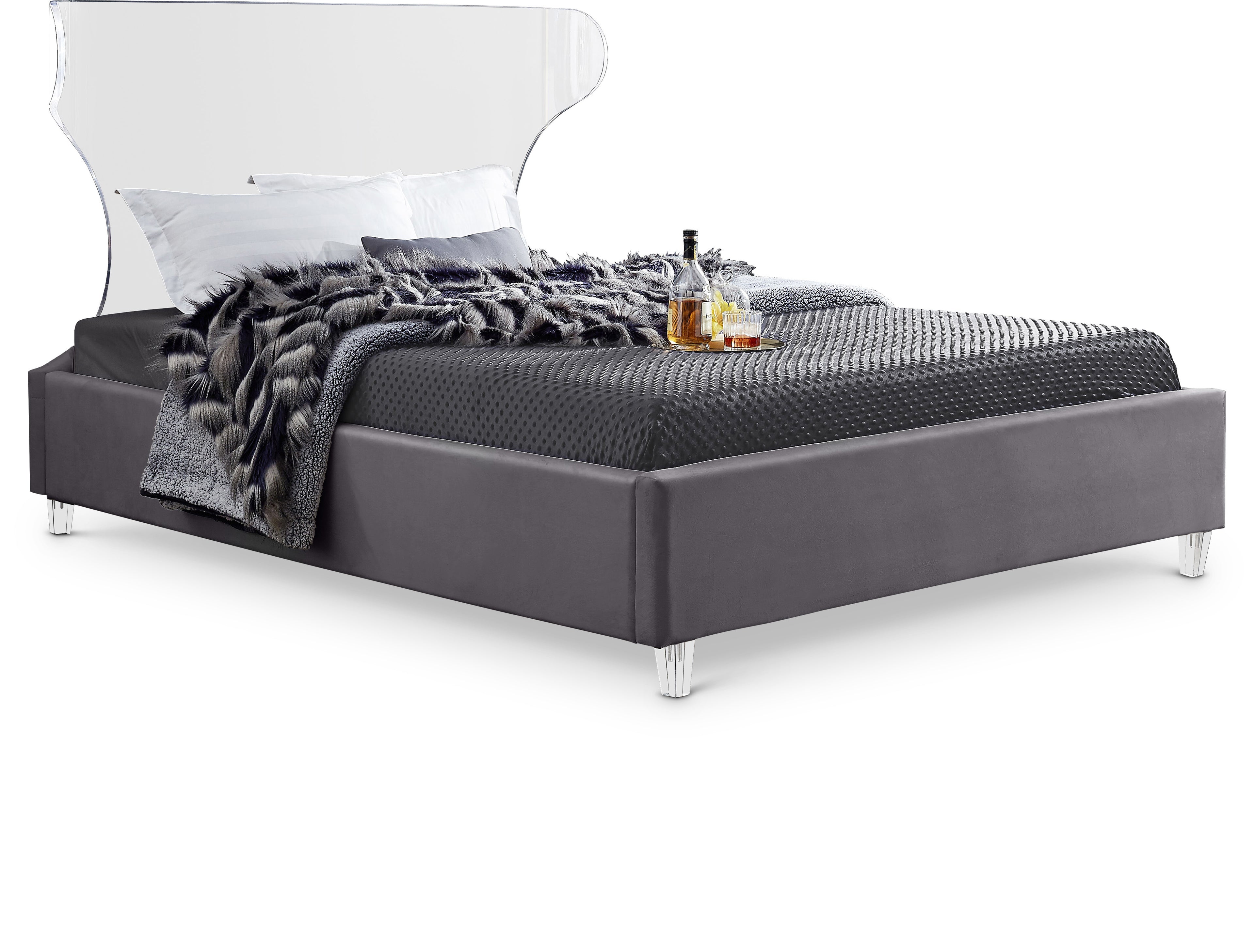 Ghost Grey Velvet King Bed