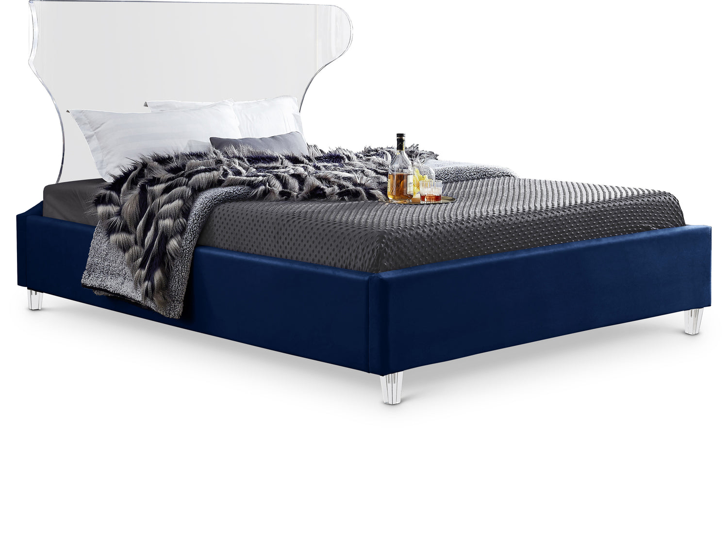 Ghost Navy Velvet Full Bed