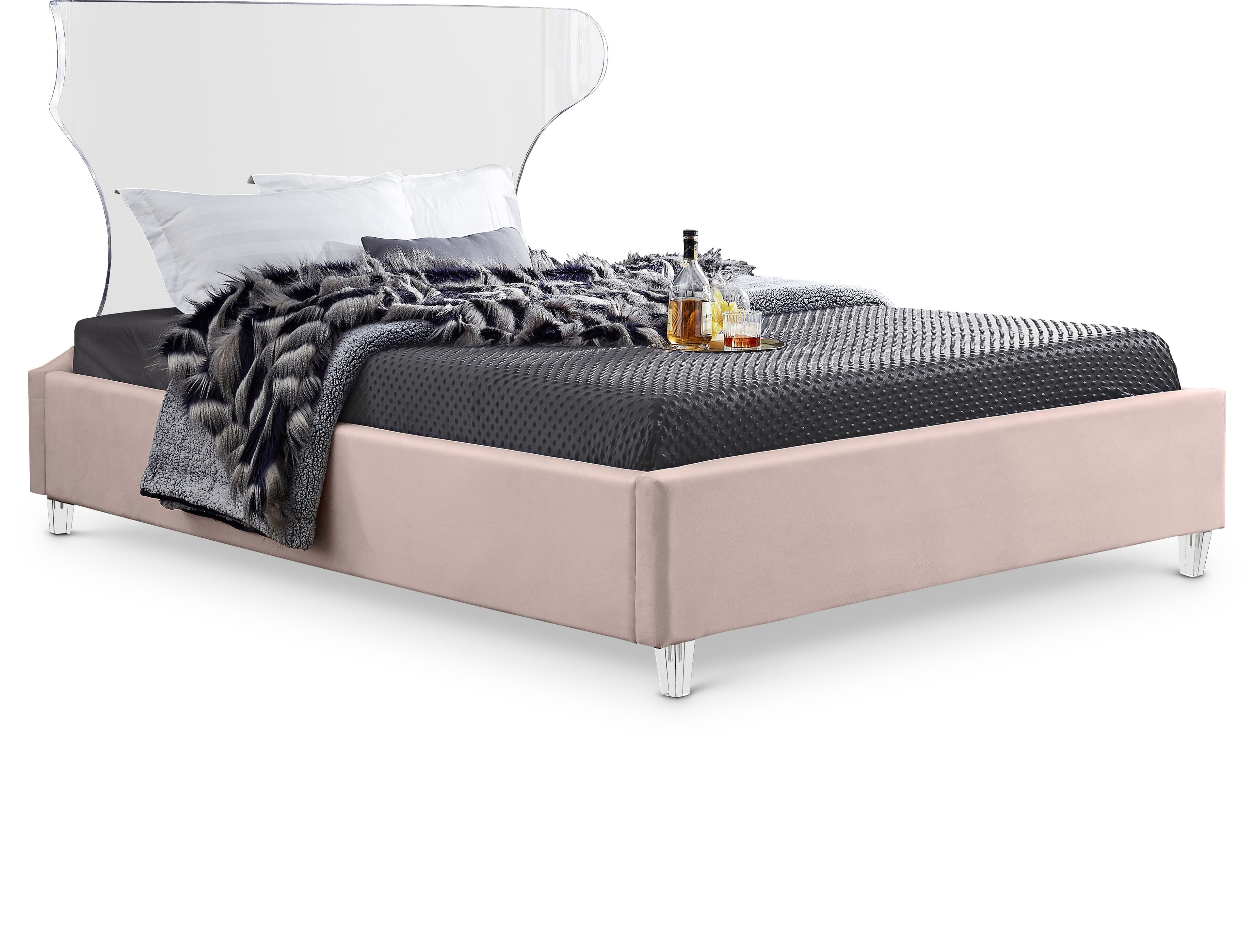 Ghost Pink Velvet King Bed