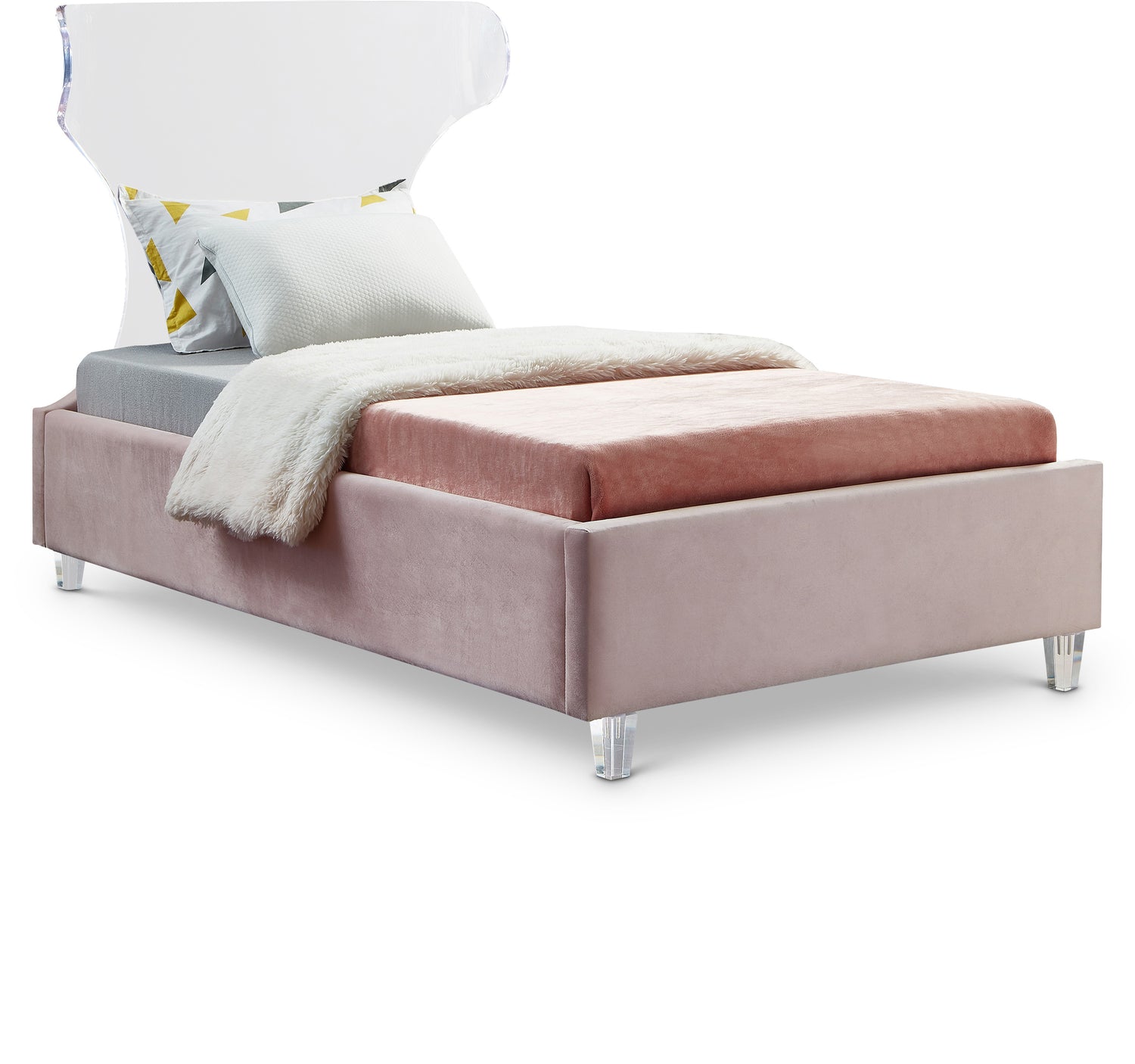 Ghost Pink Velvet Twin Bed