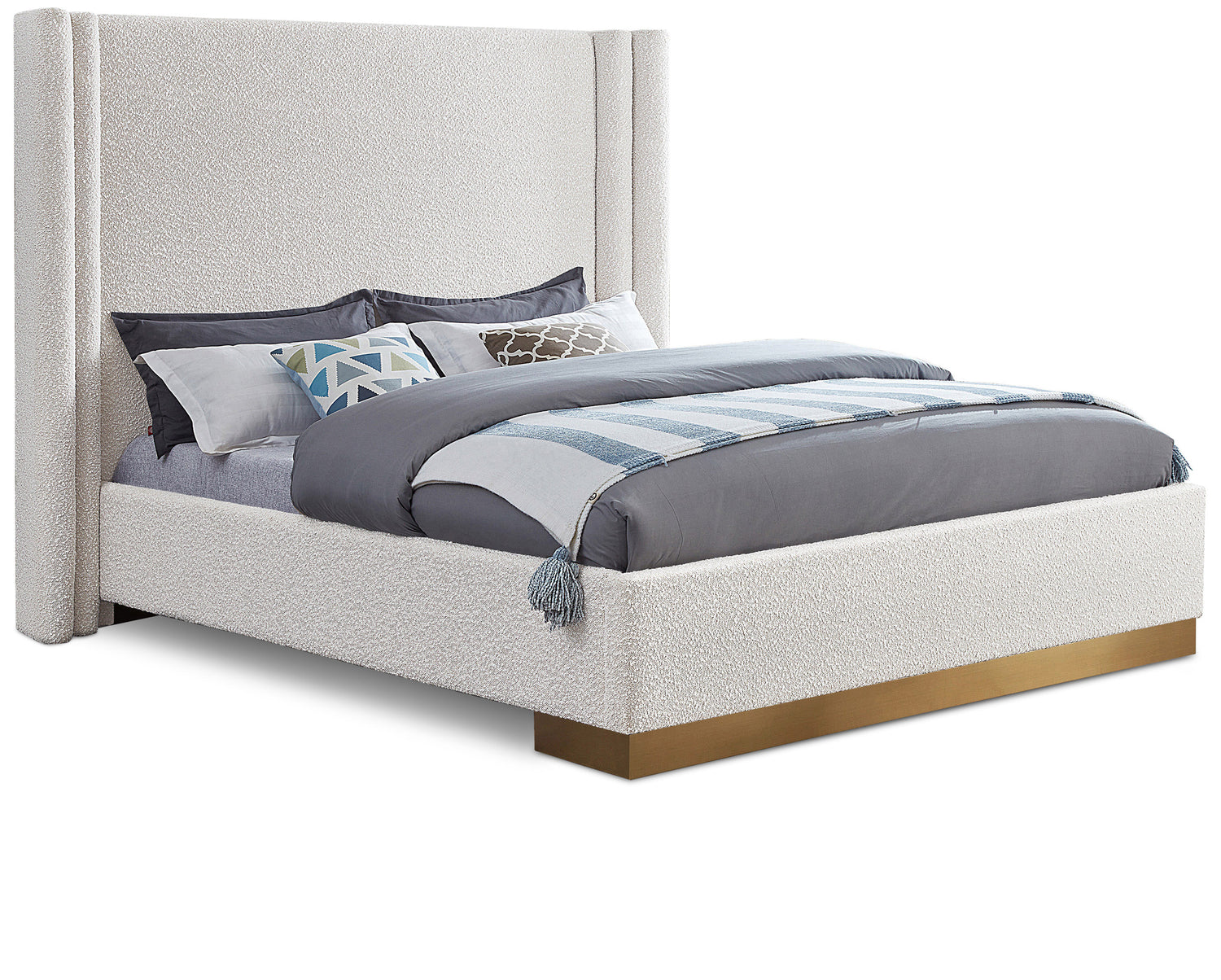 Halton Cream Boucle Fabric King Bed (3 Boxes)