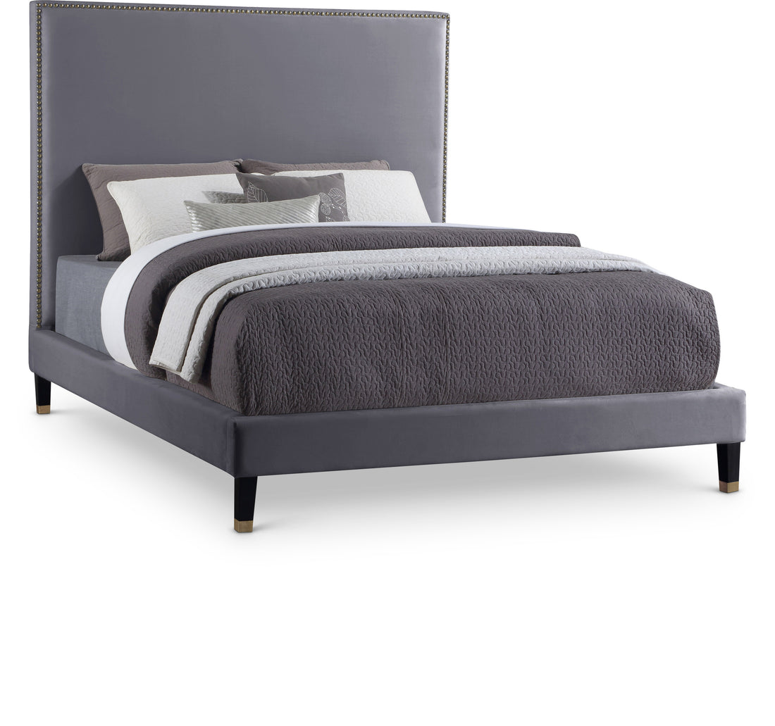 Harlie Grey Velvet Full Bed